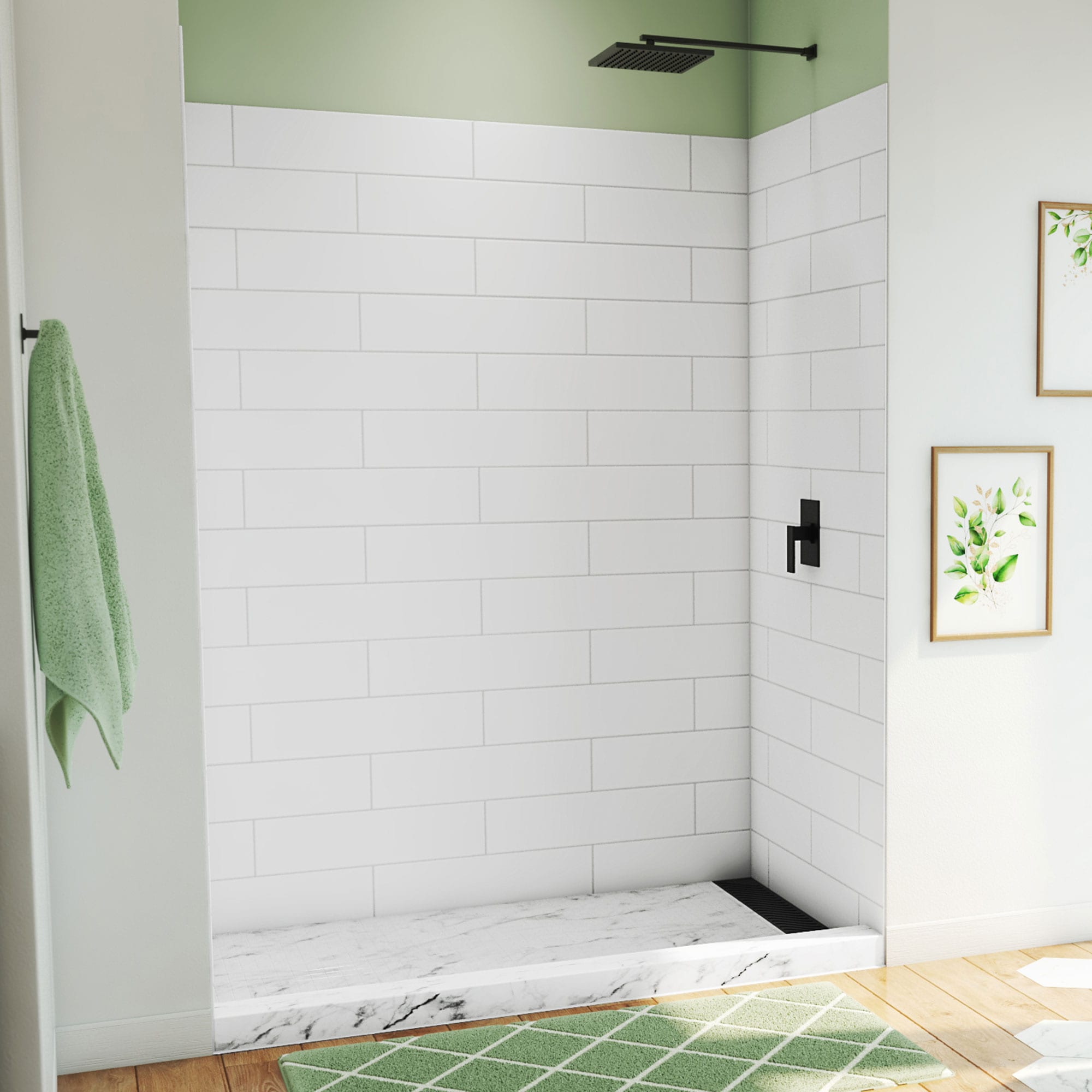 Kit de panel de ducha empotrable encolado Alcove DreamLine DreamStone 62 pulg. de ancho x 36 pulg. de profundidad x 84 pulg. de altura en color blanco 3.0 piezas