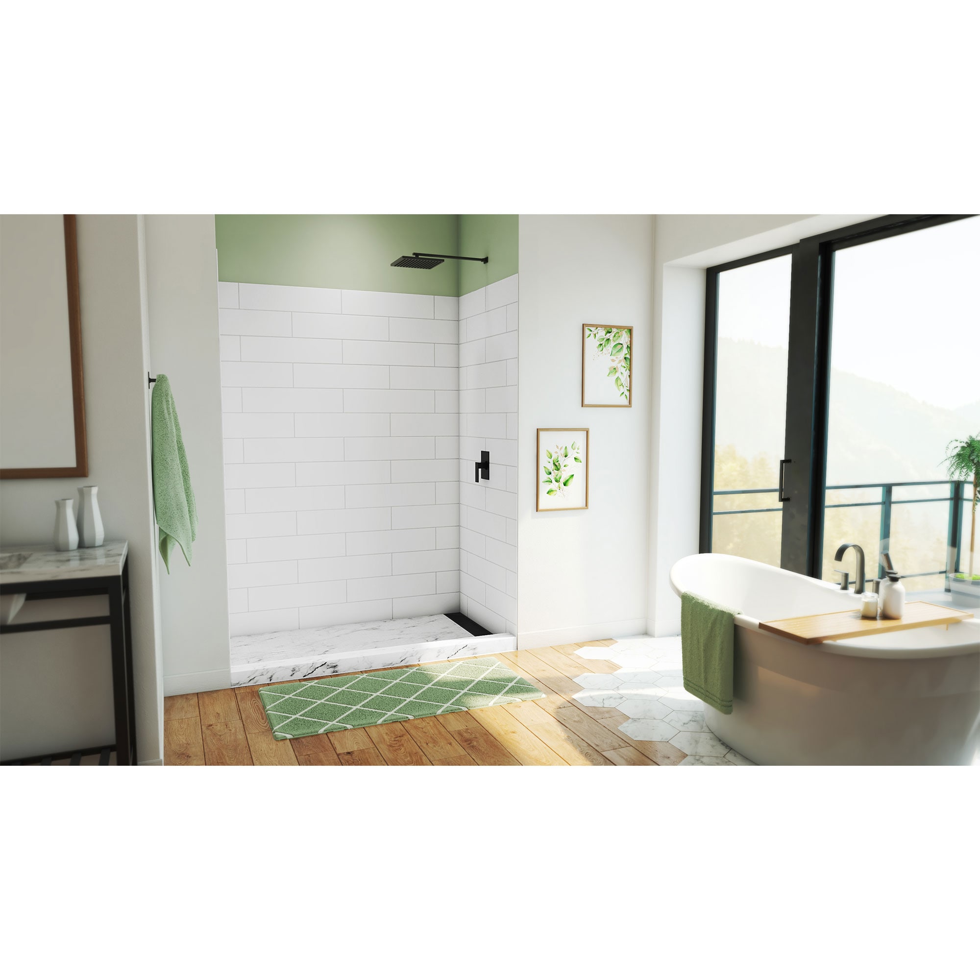 Kit de panel de ducha empotrable encolado Alcove DreamLine DreamStone 62 pulg. de ancho x 36 pulg. de profundidad x 84 pulg. de altura en color blanco 3.0 piezas