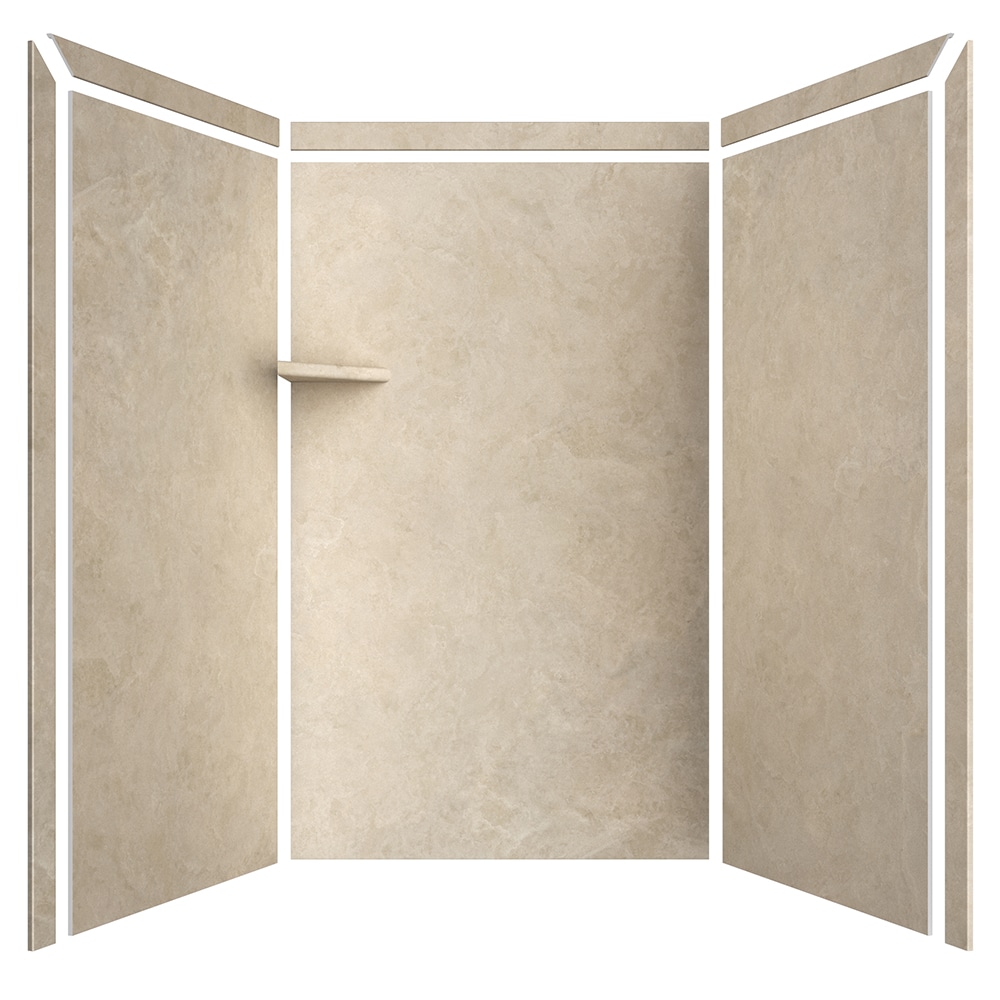 Revestimiento de pared para regadera en alcoba FlexStone Elegance 3 en Travertino Crema de 48 pulgadas de ancho x 36 pulgadas de profundidad x 80 pulgadas de altura, de 3 piezas con sistema de pegado SSK48367831CT.