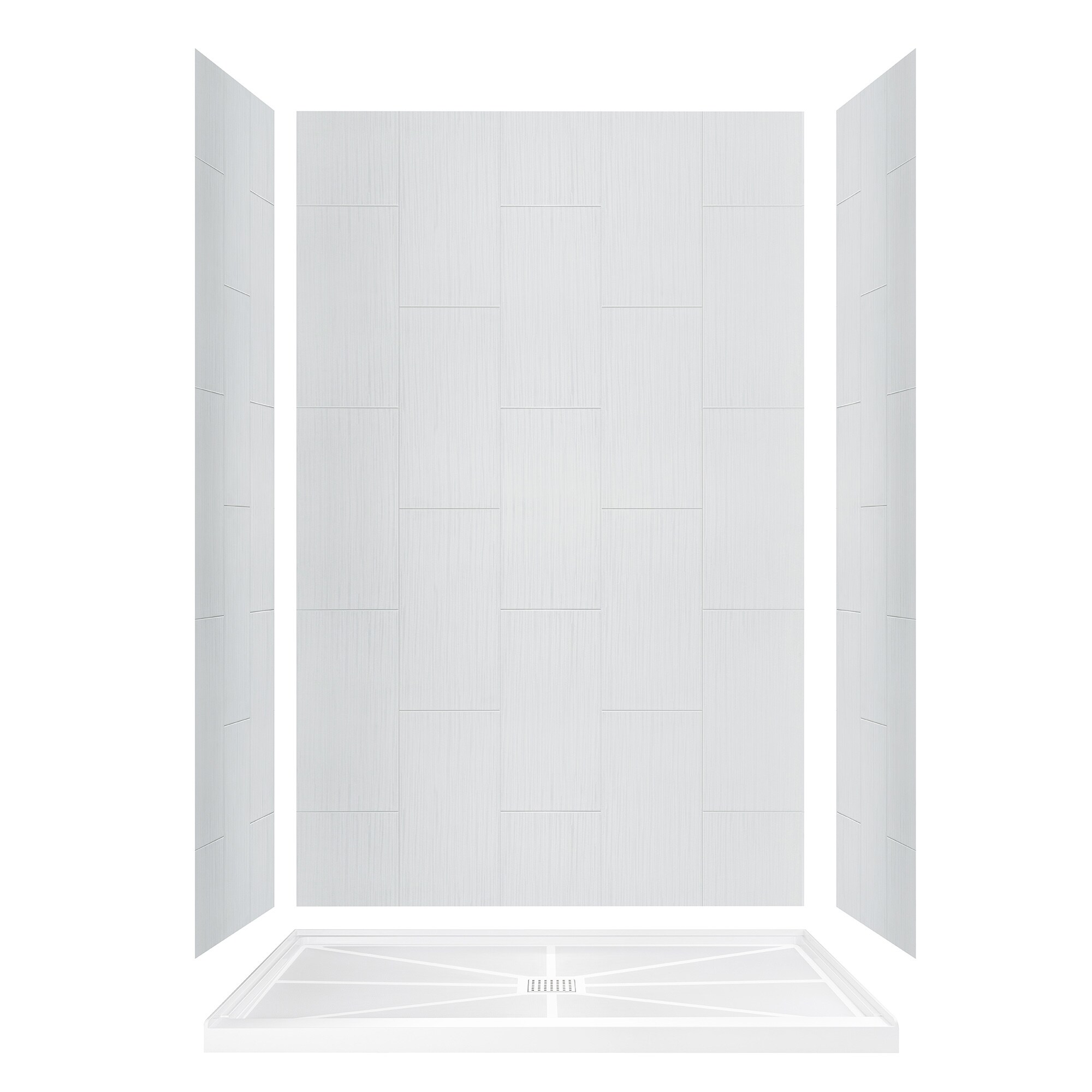 Kit de panel de ducha encajable en alacena de 60 pulgadas de ancho por 60 pulgadas de profundidad por 36 pulgadas de alto en blanco mate Woodbridge Wooler 3.0 piezas LSWP117