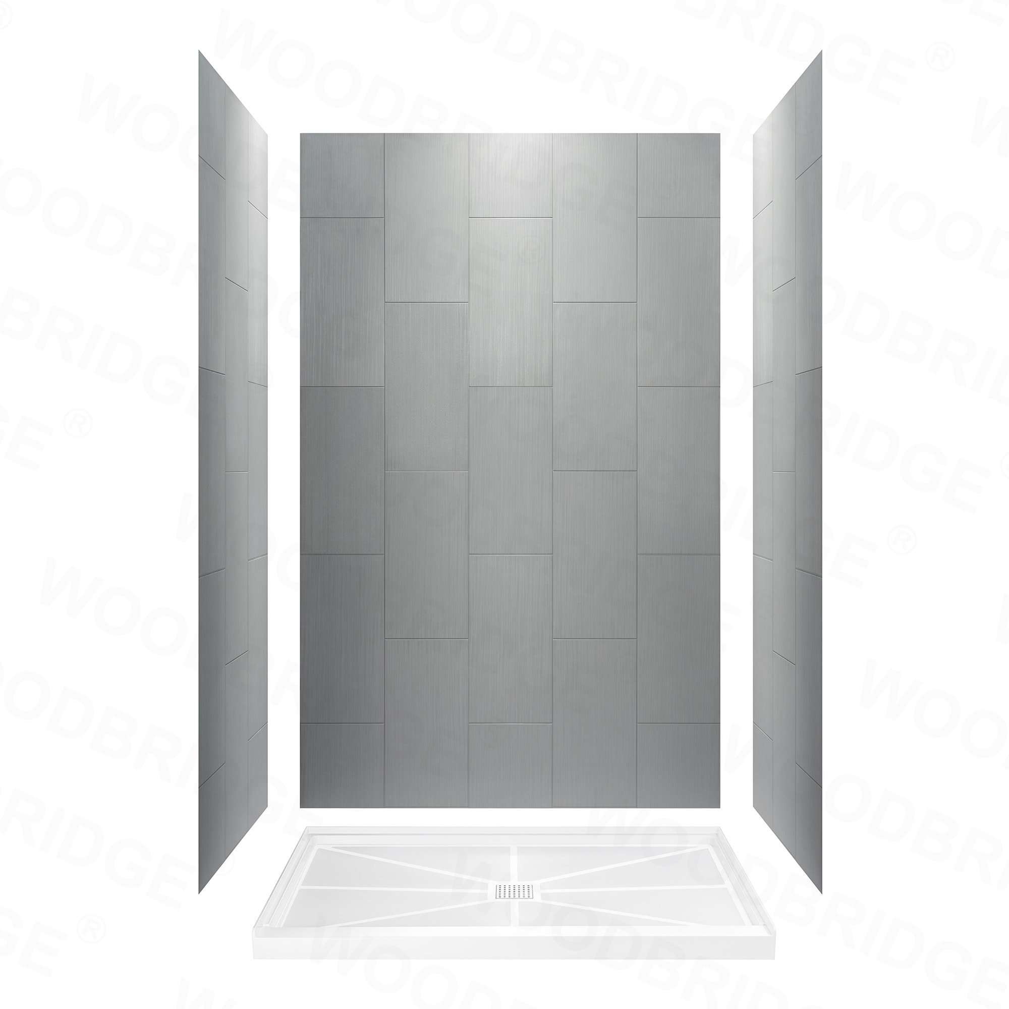 Kit de panel de ducha alcove Woodbridge Wooler de 60 pulgadas x 60 pulgadas x 36 pulgadas en gris mate de 3.0 piezas