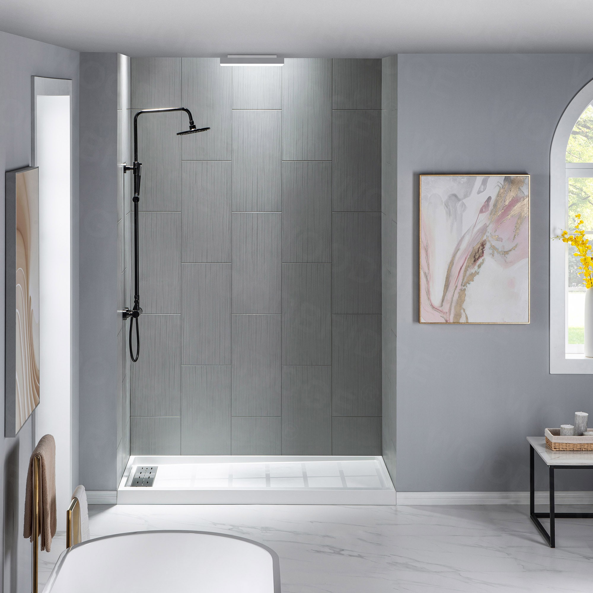 Kit de panel de ducha alcove Woodbridge Wooler de 60 pulgadas x 60 pulgadas x 36 pulgadas en gris mate de 3.0 piezas