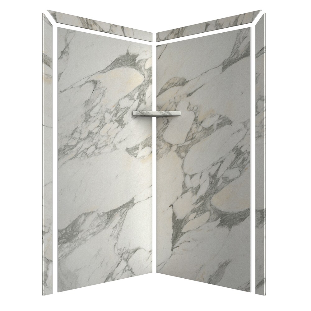 Panel de pared de esquina para ducha FlexStone Splendor de 40 pulgadas de ancho x 40 pulgadas de profundidad x 80 pulgadas de alto en Calcuta Gold 2.0 - Pieza SSK40407821CG
