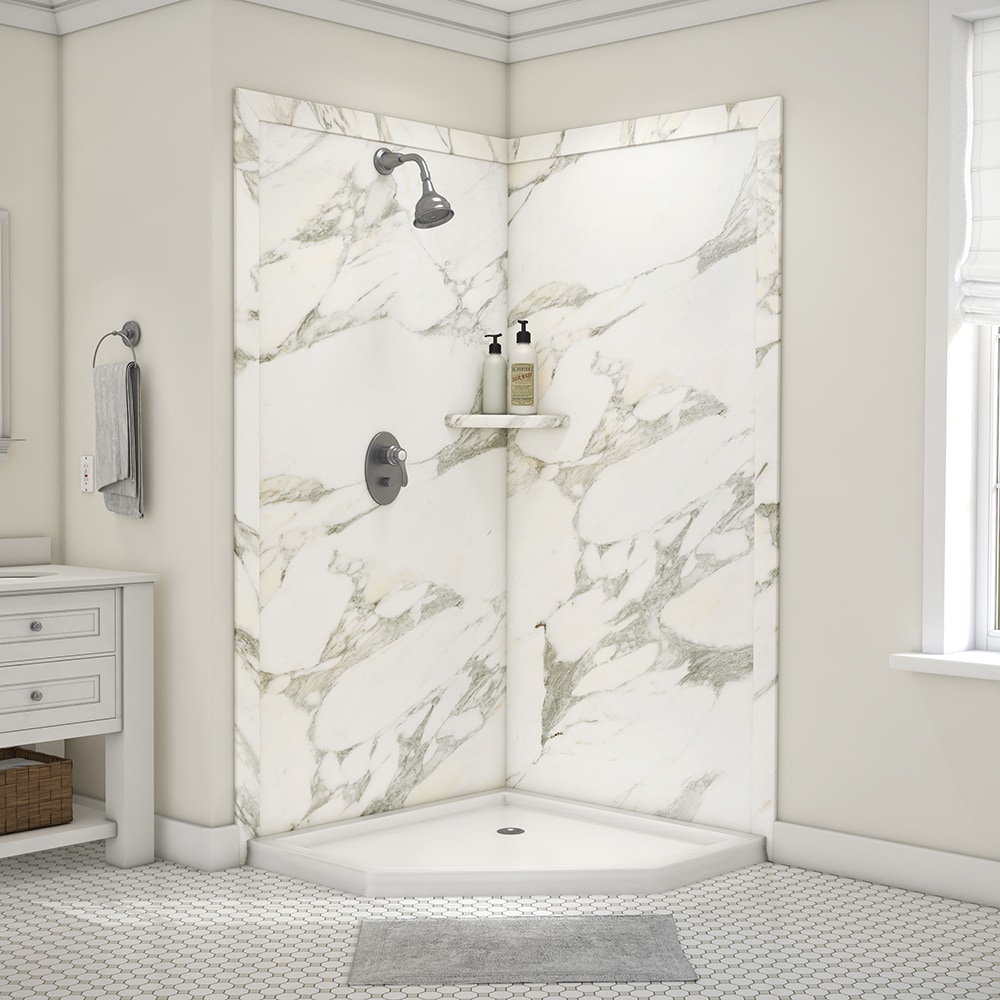 Panel de pared de esquina para ducha FlexStone Splendor de 40 pulgadas de ancho x 40 pulgadas de profundidad x 80 pulgadas de alto en Calcuta Gold 2.0 - Pieza SSK40407821CG
