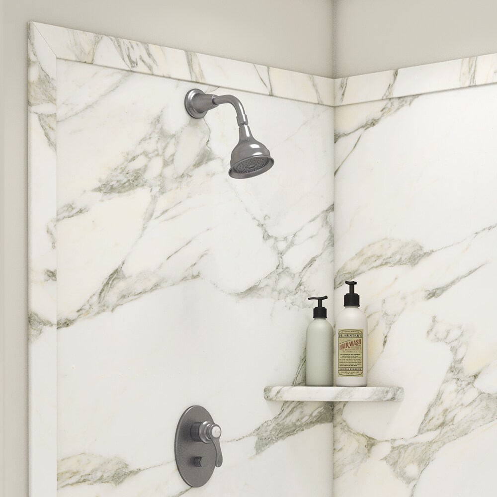 Panel de pared de esquina para ducha FlexStone Splendor de 40 pulgadas de ancho x 40 pulgadas de profundidad x 80 pulgadas de alto en Calcuta Gold 2.0 - Pieza SSK40407821CG