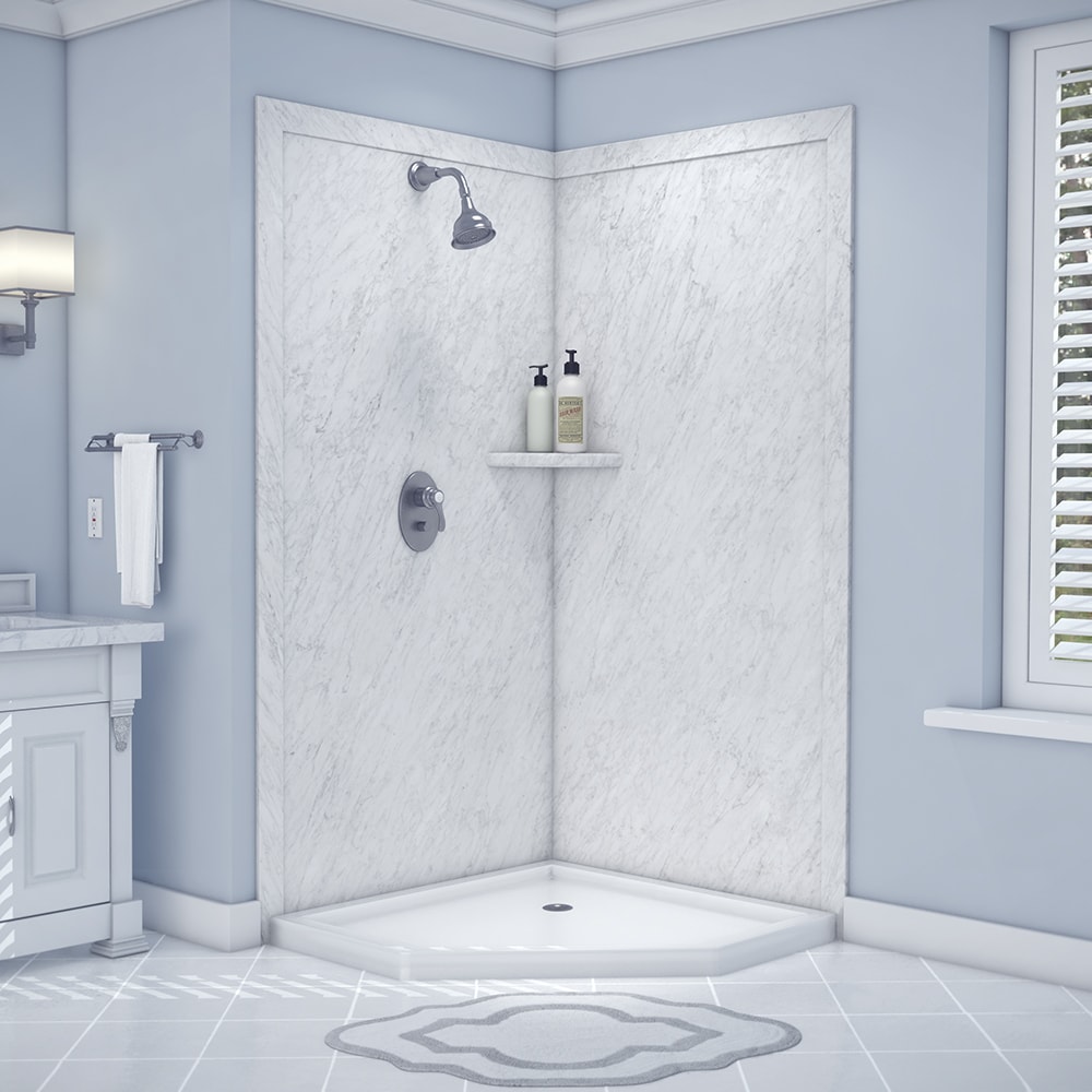 Panel de pared esquinero para ducha FlexStone Splendor de 40 pulgadas de ancho x 40 pulgadas de profundidad x 80 pulgadas de altura en Frost 2.0 - Pieza de pegamento SSK40407821FR