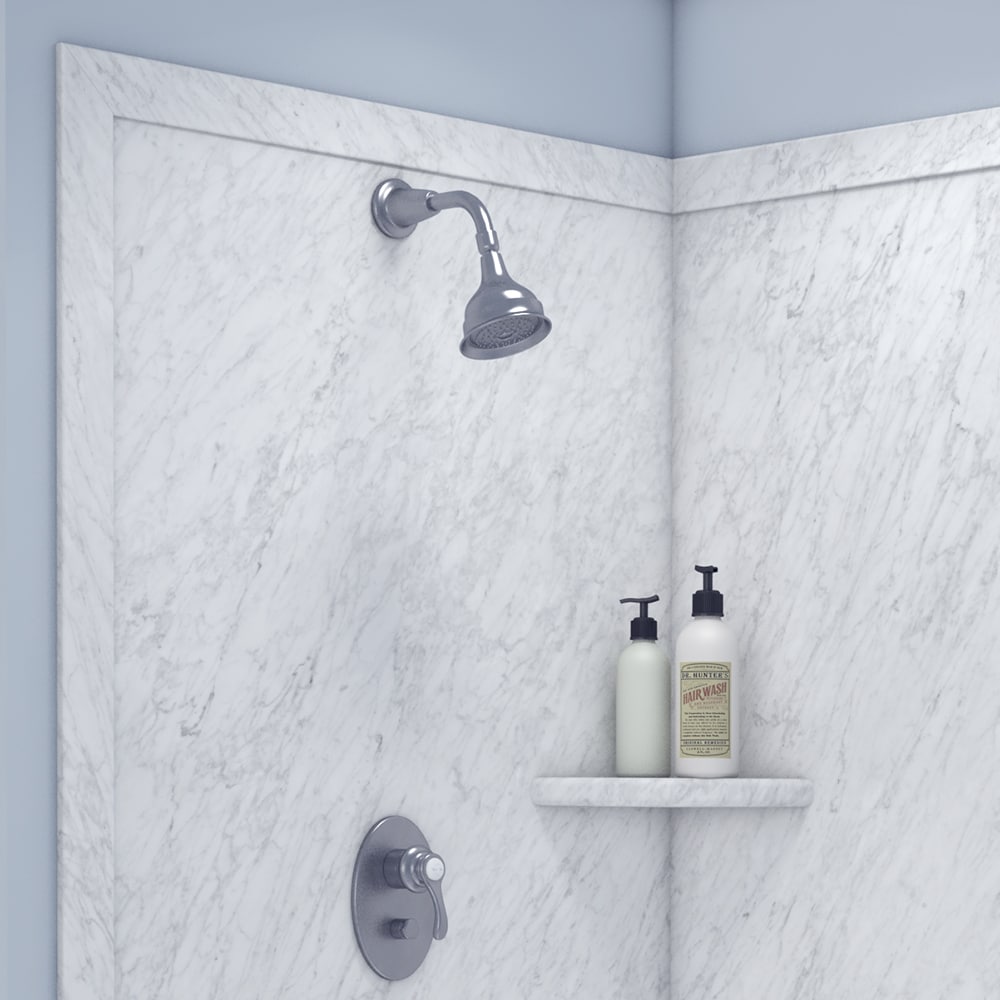 Panel de pared esquinero para ducha FlexStone Splendor de 40 pulgadas de ancho x 40 pulgadas de profundidad x 80 pulgadas de altura en Frost 2.0 - Pieza de pegamento SSK40407821FR