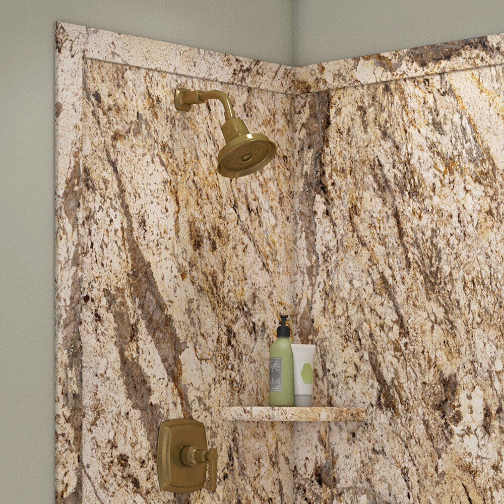 Panel de esquina para pared de ducha FlexStone Elegance 2 en color Golden Beaches 2.0, de 48 pulgadas de ancho x 36 pulgadas de profundidad x 80 pulgadas de alto.