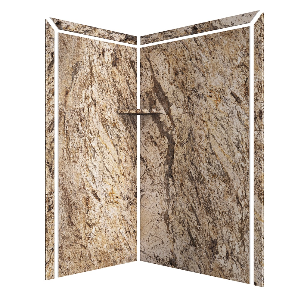 Panel de esquina para pared de ducha FlexStone Elegance 2 en color Golden Beaches 2.0, de 48 pulgadas de ancho x 36 pulgadas de profundidad x 80 pulgadas de alto.