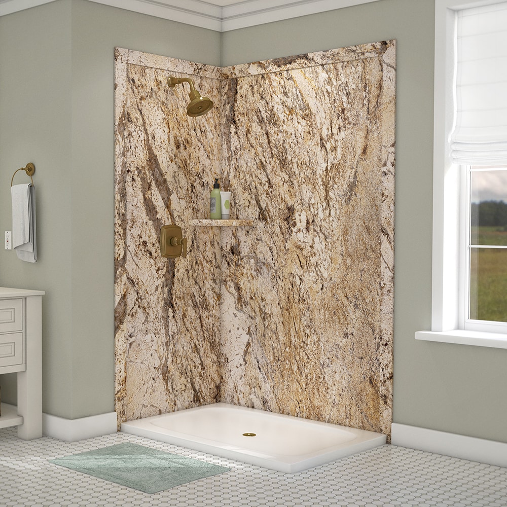 Panel de esquina para pared de ducha FlexStone Elegance 2 en color Golden Beaches 2.0, de 48 pulgadas de ancho x 36 pulgadas de profundidad x 80 pulgadas de alto.