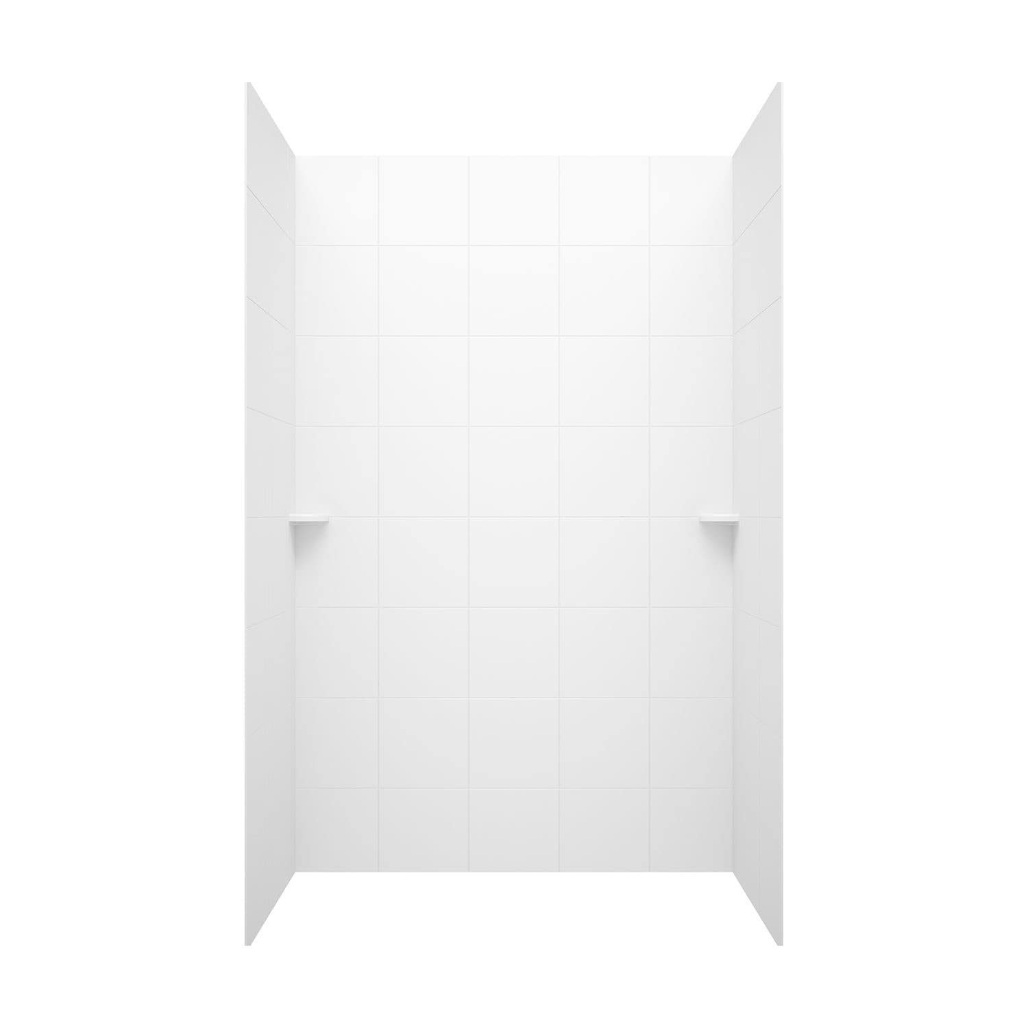 Pared de ducha para alcoba de 3 piezas con pegamento en color blanco de 62 pulgadas de ancho x 36 pulgadas de profundidad x 72.5 pulgadas de altura.