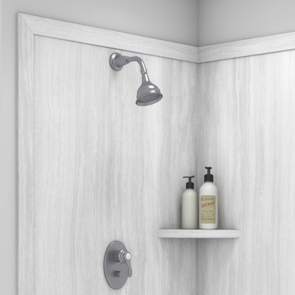 Panel de pared de esquina para regadera FlexStone Splendor de 40 pulgadas de ancho x 40 pulgadas de profundidad x 80 pulgadas de altura en color Plata Strata 2.0, para instalar con pegamento - Pieza SSK40407821SS