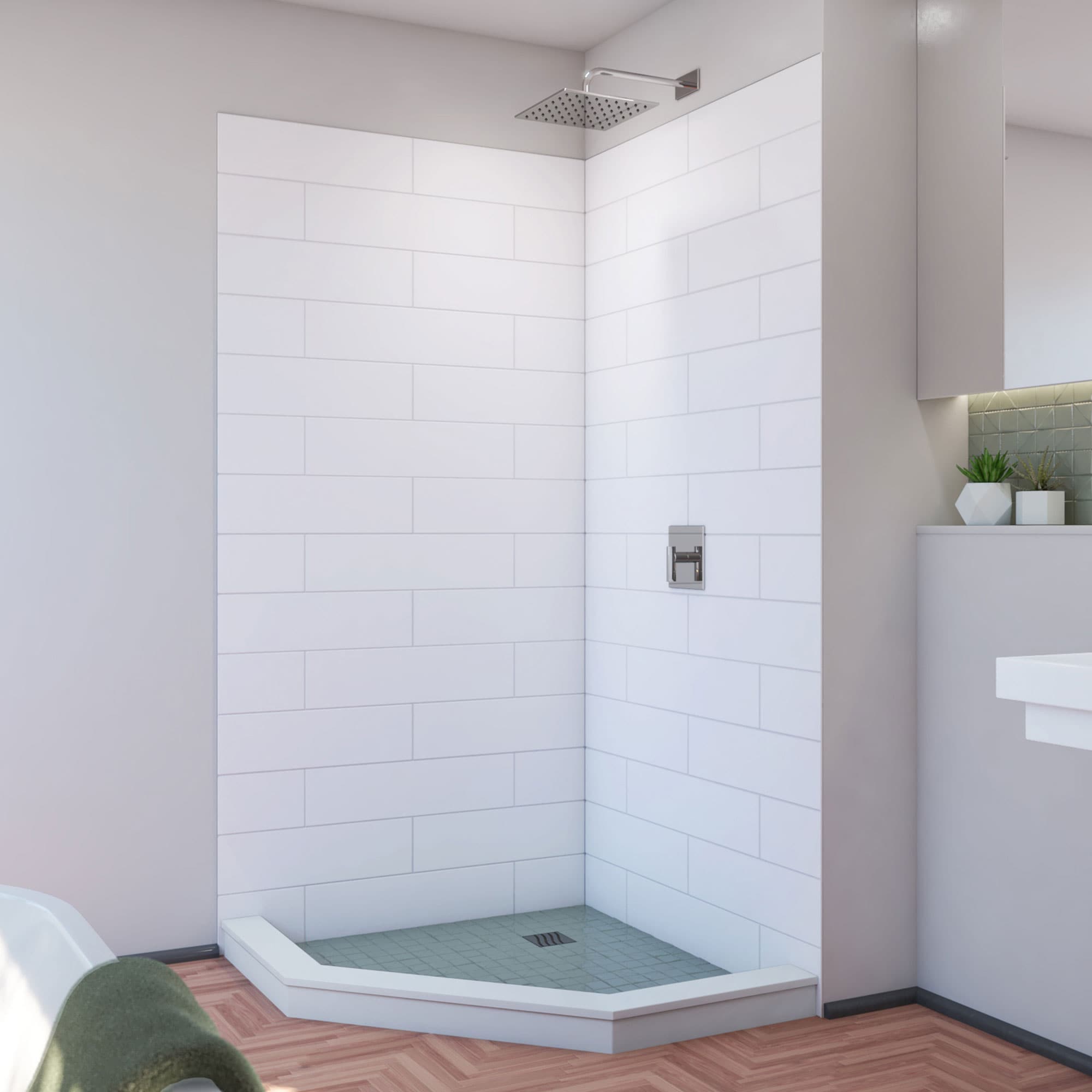 Panel de pared para esquina de ducha de 42 pulgadas de ancho x 42 pulgadas de profundidad x 84 pulgadas de altura en color blanco DreamStone 2.0 - Pieza de Ensamble con Pegamento WKDS424284XMS00