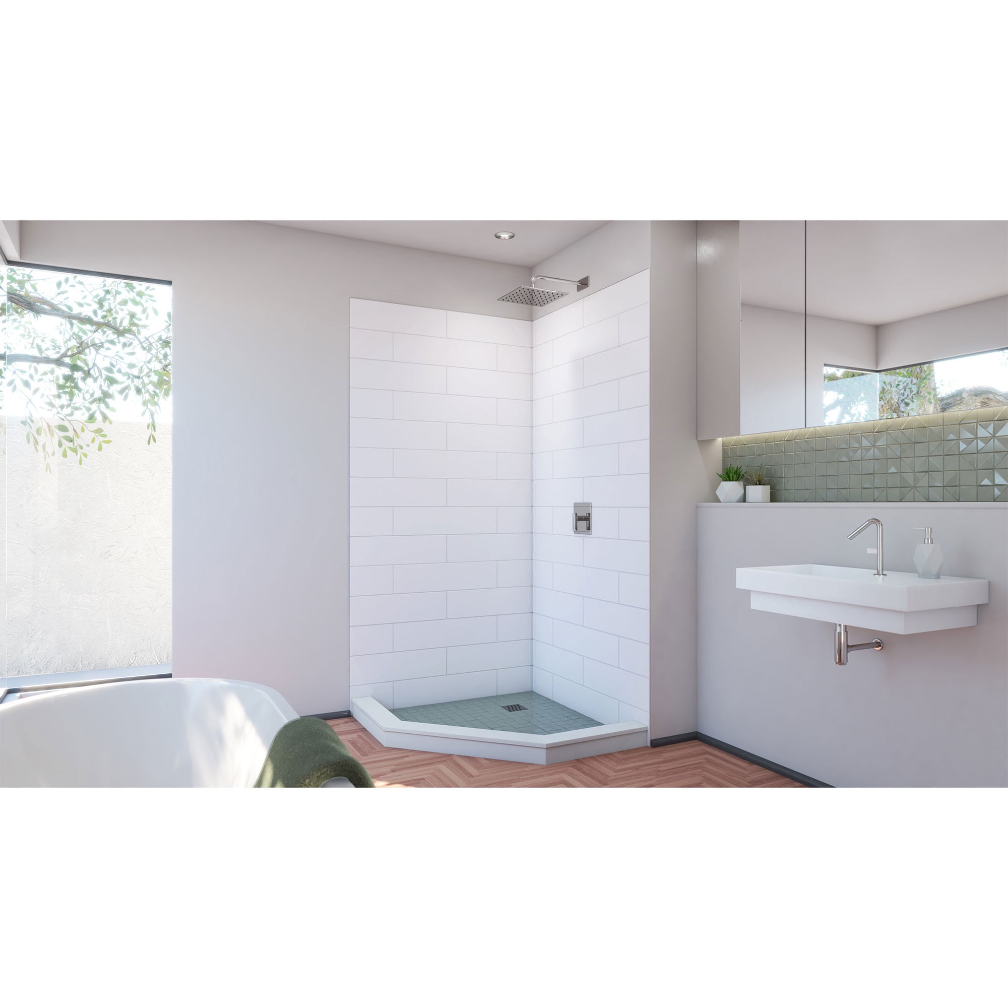 Panel de pared para esquina de ducha de 42 pulgadas de ancho x 42 pulgadas de profundidad x 84 pulgadas de altura en color blanco DreamStone 2.0 - Pieza de Ensamble con Pegamento WKDS424284XMS00