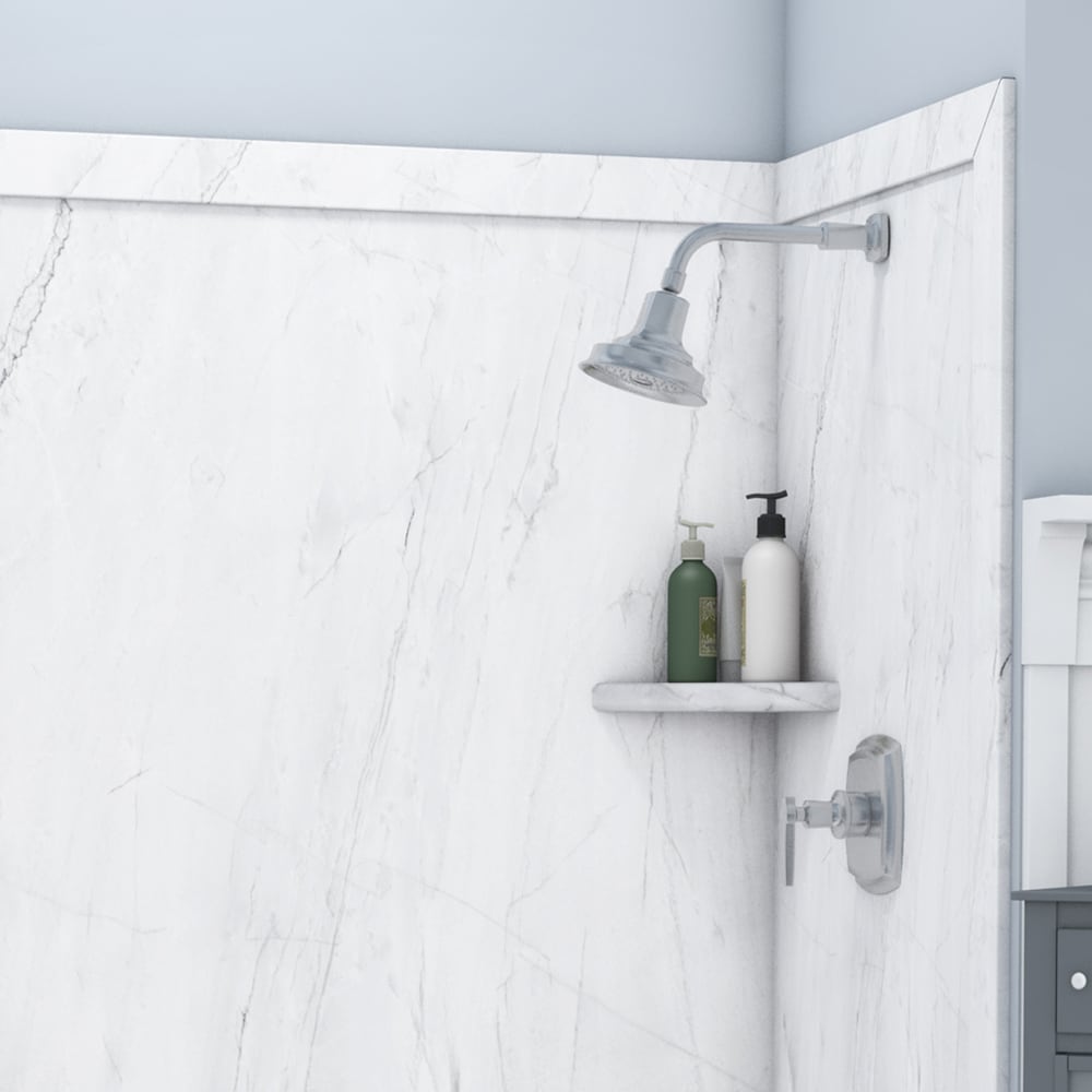 Revestimiento para muro de ducha tipo alcoba Oyster de 3 piezas para pegar FlexStone de 60 pulgadas de ancho x 60 pulgadas de profundidad x 80 pulgadas de altura