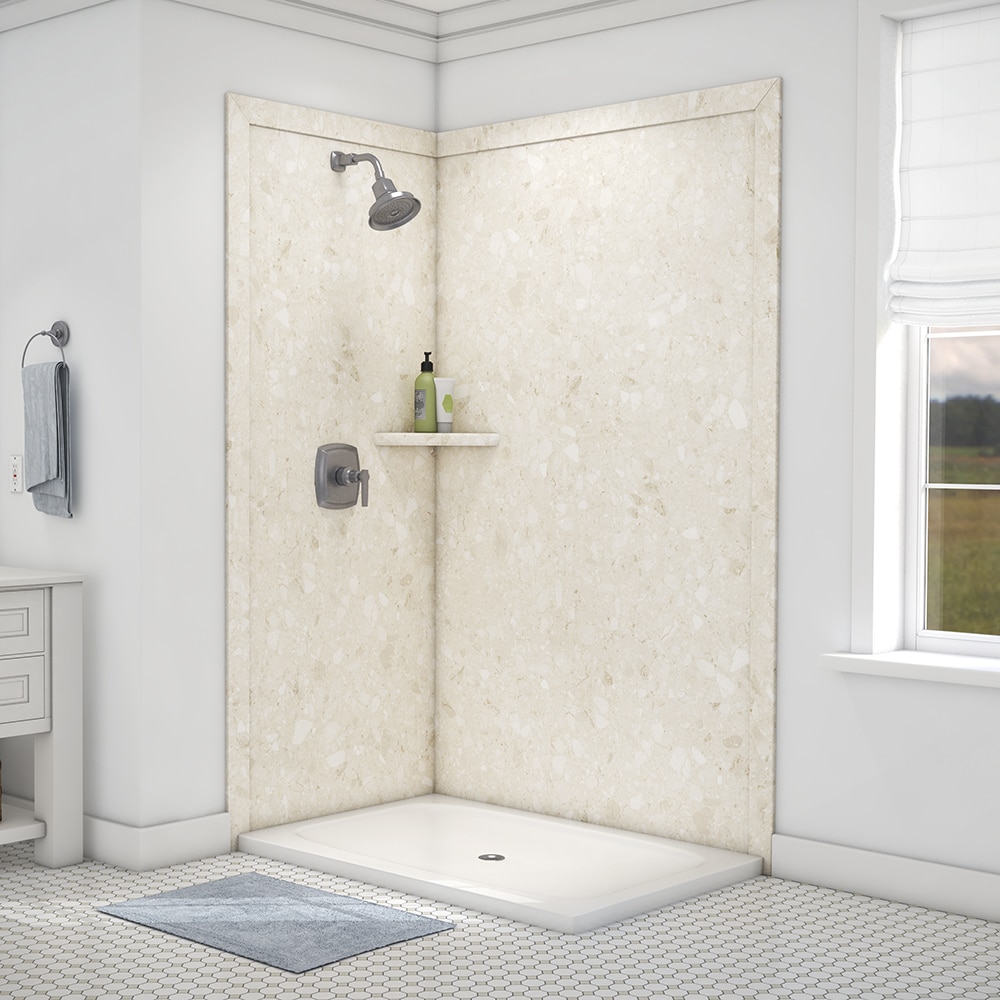 Panel de pared de esquina para ducha Calabria 2.0 de 48 pulgadas de ancho x 36 pulgadas de profundidad x 80 pulgadas de alto con acabado FlexStone Elegance 2 - Pieza de montaje con pegamento SSK48367821CA.