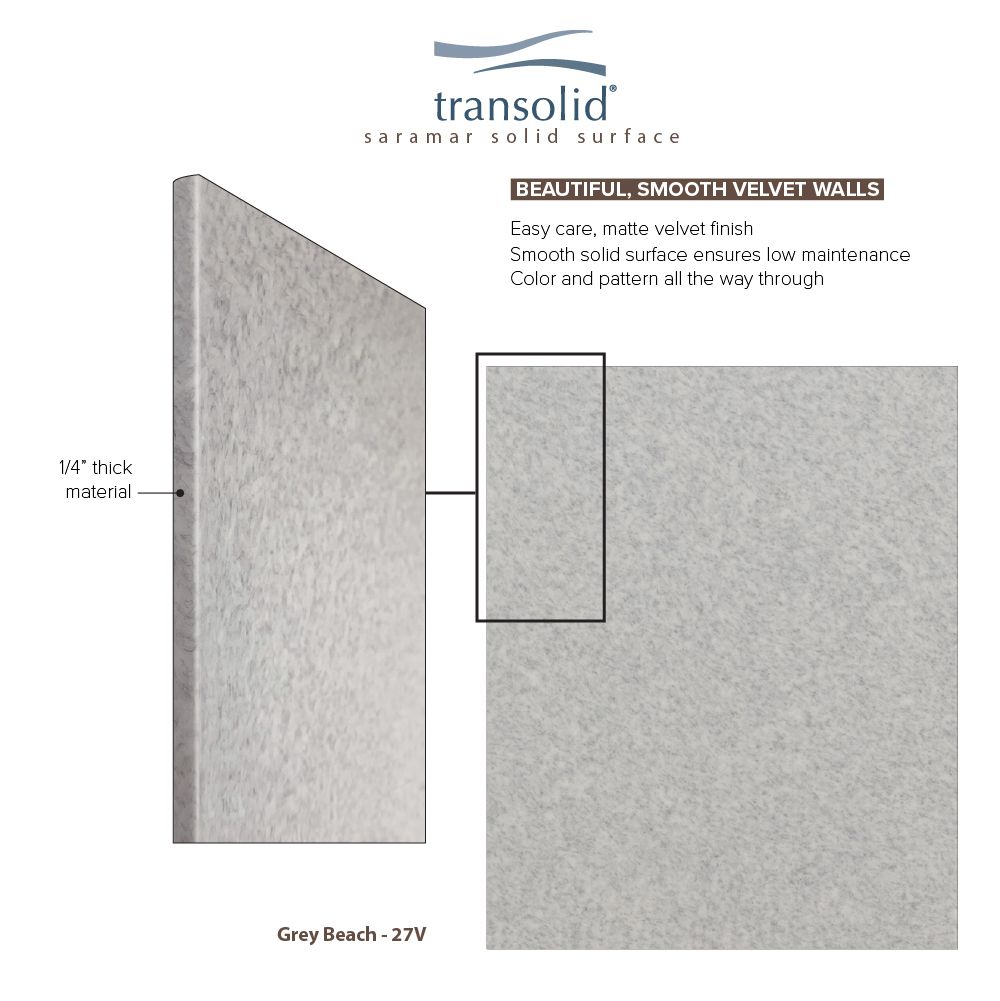 Kit de panel de ducha en alcoba de 3.0 piezas Transolid Saramar Velvet 36 pulgadas ancho x 36 pulgadas profundidad x 72 pulgadas altura color gris Beach Velvet SWK363672-27V.