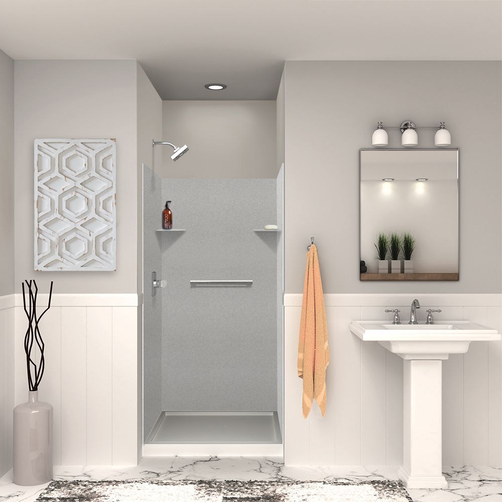 Kit de panel de ducha en alcoba de 3.0 piezas Transolid Saramar Velvet 36 pulgadas ancho x 36 pulgadas profundidad x 72 pulgadas altura color gris Beach Velvet SWK363672-27V.