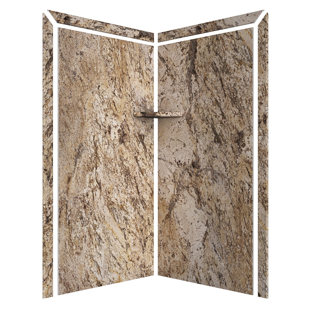 Panel de pared para esquina de ducha FlexStone Splendor de 40 pulgadas de ancho x 40 pulgadas de profundidad x 80 pulgadas de alto en Golden Beaches 2.0