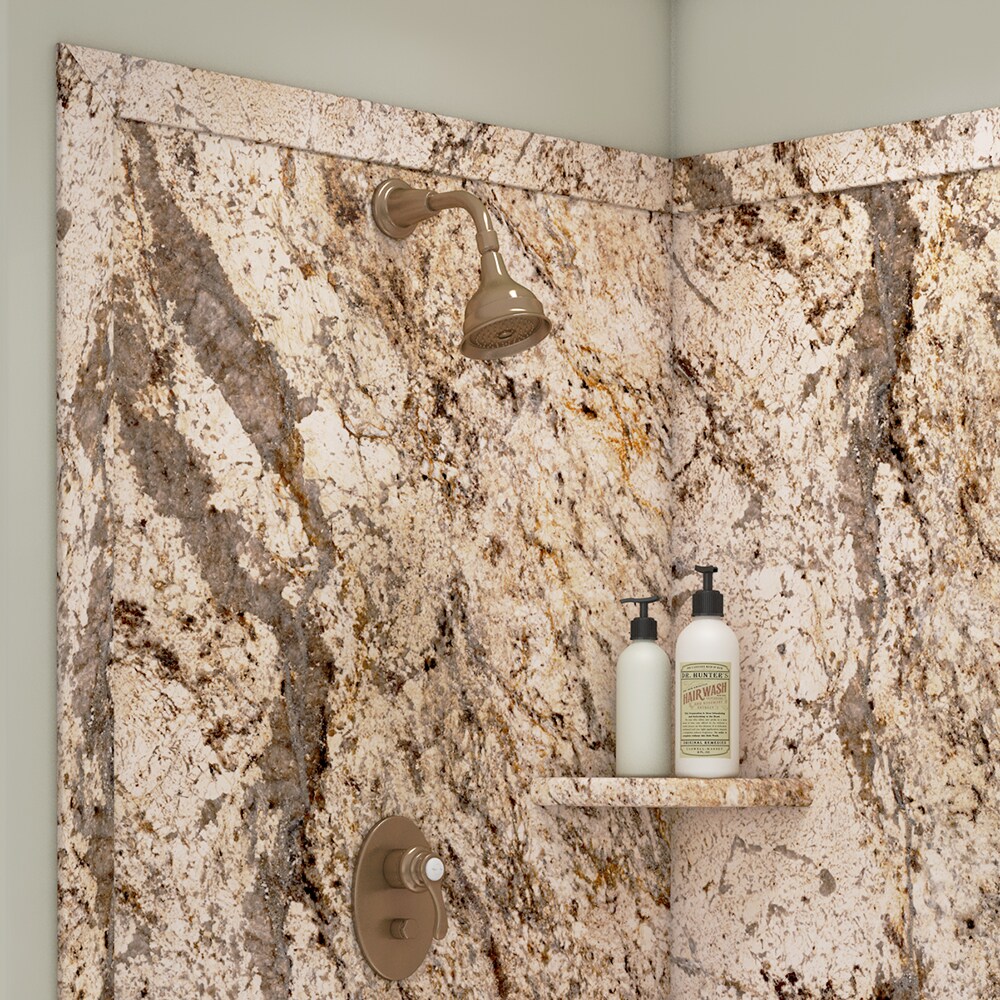 Panel de pared para esquina de ducha FlexStone Splendor de 40 pulgadas de ancho x 40 pulgadas de profundidad x 80 pulgadas de alto en Golden Beaches 2.0