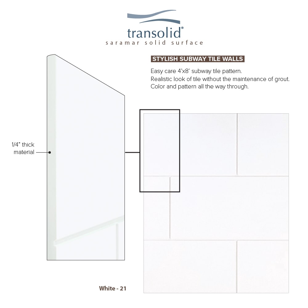 Kit de panel de ducha de alcovas de 3 piezas Transolid SaraMar de 60 pulgadas de ancho x 36 pulgadas de fondo x 96 pulgadas de alto en color blanco - SWK603696-21