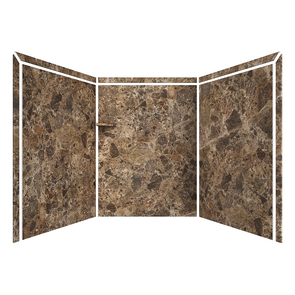Recubrimiento de pared para regadera en alcoba FlexStone Adaptable de 60 pulgadas de ancho x 60 pulgadas de fondo x 80 pulgadas de altura en Breccia Paradiso 3.0 piezas.