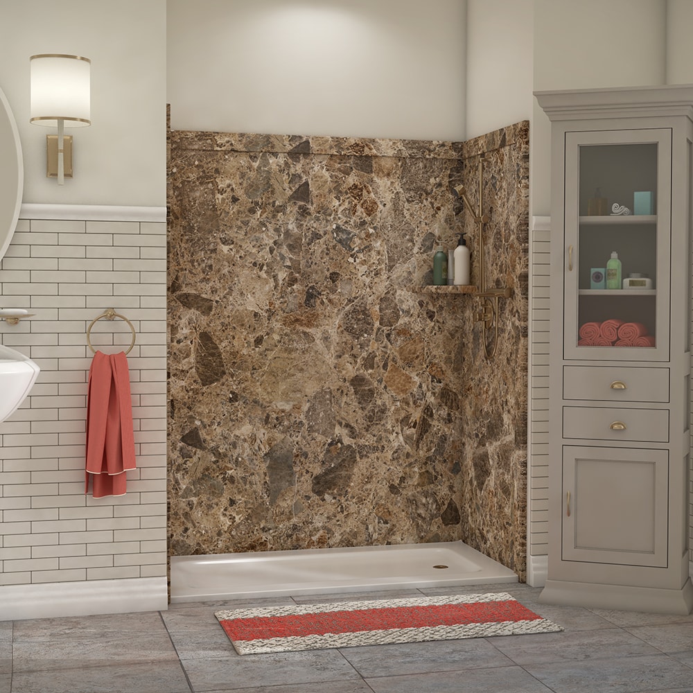 Recubrimiento de pared para regadera en alcoba FlexStone Adaptable de 60 pulgadas de ancho x 60 pulgadas de fondo x 80 pulgadas de altura en Breccia Paradiso 3.0 piezas.