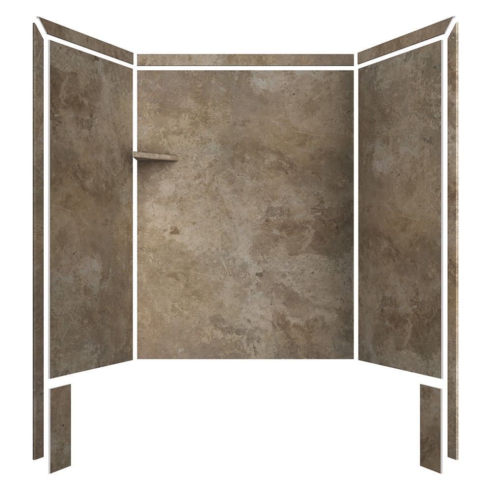 Recubrimiento de pared para ducha en alcoba FlexStone Royale de 60 pulgadas de ancho x 36 pulgadas de profundidad x 80 pulgadas de altura en travertino color mocca de 3 piezas.