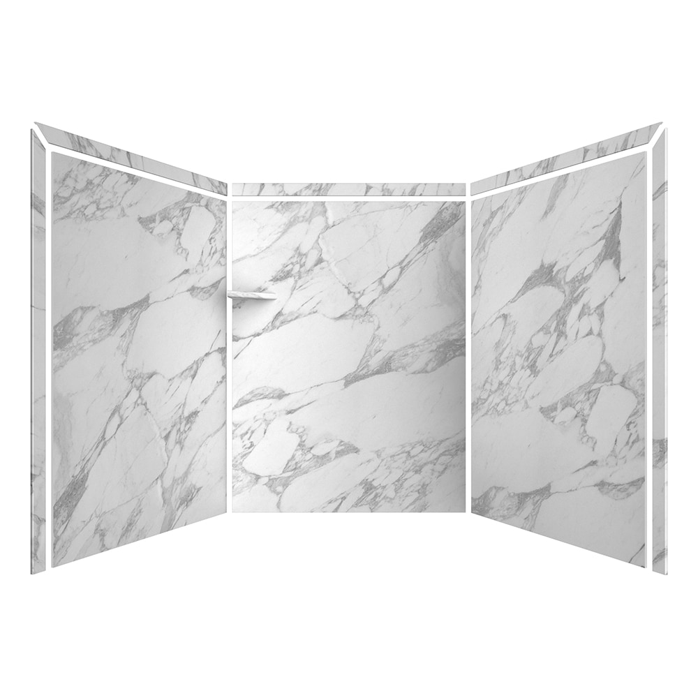 Muro de ducha adhesivo para nicho FlexStone Adaptable en color Calacatta White de 60 pulgadas de ancho x 60 pulgadas de profundidad x 80 pulgadas de altura 3.0 piezas
