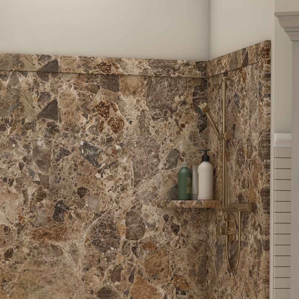 Pared de ducha envolvente de alcoba de FlexStone Royale Breccia Paradiso de 60 pulgadas de ancho x 36 pulgadas de profundidad x 80 pulgadas de altura de 3.0 piezas.