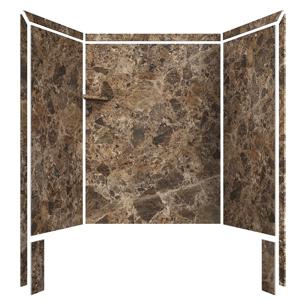 Pared de ducha envolvente de alcoba de FlexStone Royale Breccia Paradiso de 60 pulgadas de ancho x 36 pulgadas de profundidad x 80 pulgadas de altura de 3.0 piezas.