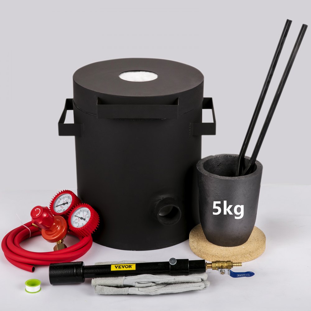 VEVOR Propane Melting Furnace 6KG, 2462°F Metal Foundry Furnace Kit - Graphite Crucible and Tongs, Casting Melting Smelting Refining Precious Metals Like Gold Silver Aluminum Copper Brass Bronze - LYBBWR28CM5KGPWTZV0