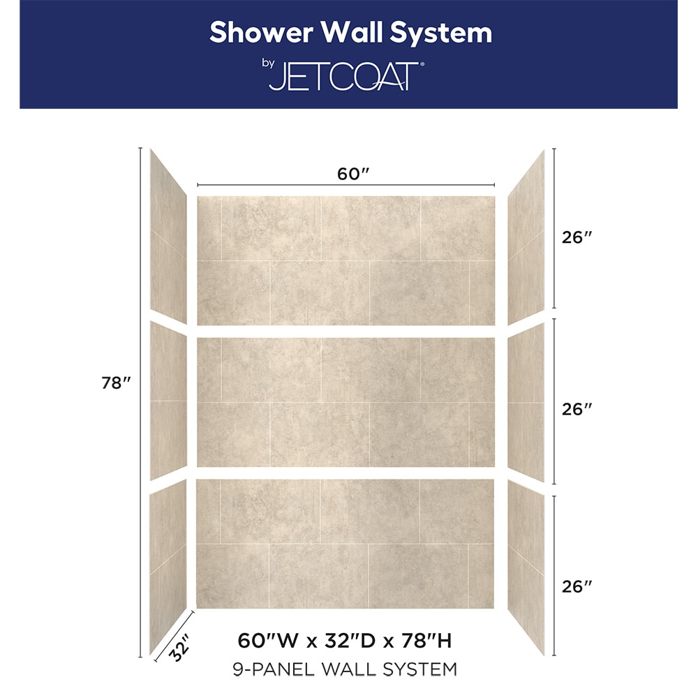 Kit de panel de ducha alcove Craft + Main Jetcoat 152 cm An x 81 cm P x 198 cm A en Shale 5.0 piezas con pegamento GFS603278-SH