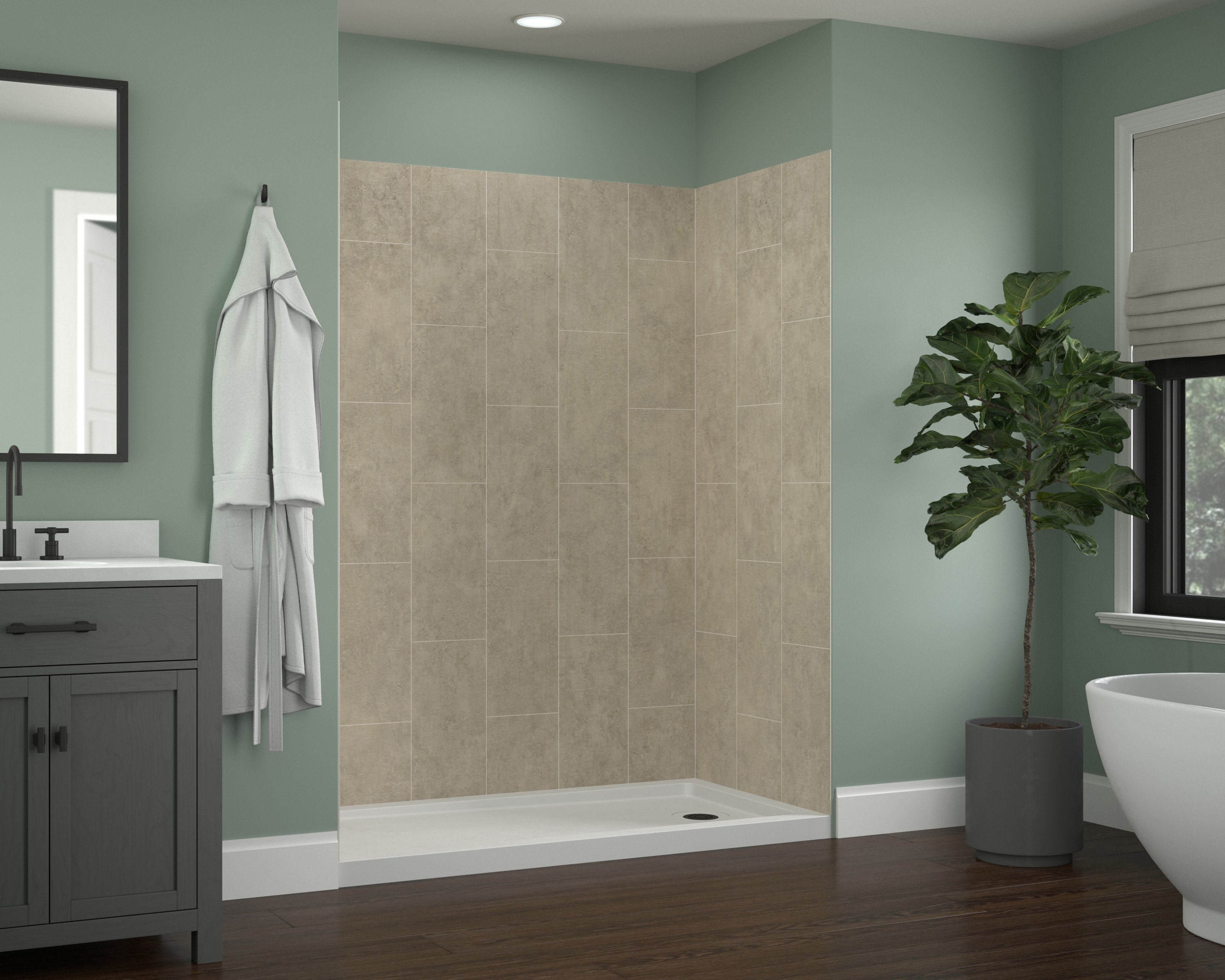 Kit de panel de ducha alcove Craft + Main Jetcoat 152 cm An x 81 cm P x 198 cm A en Shale 5.0 piezas con pegamento GFS603278-SH