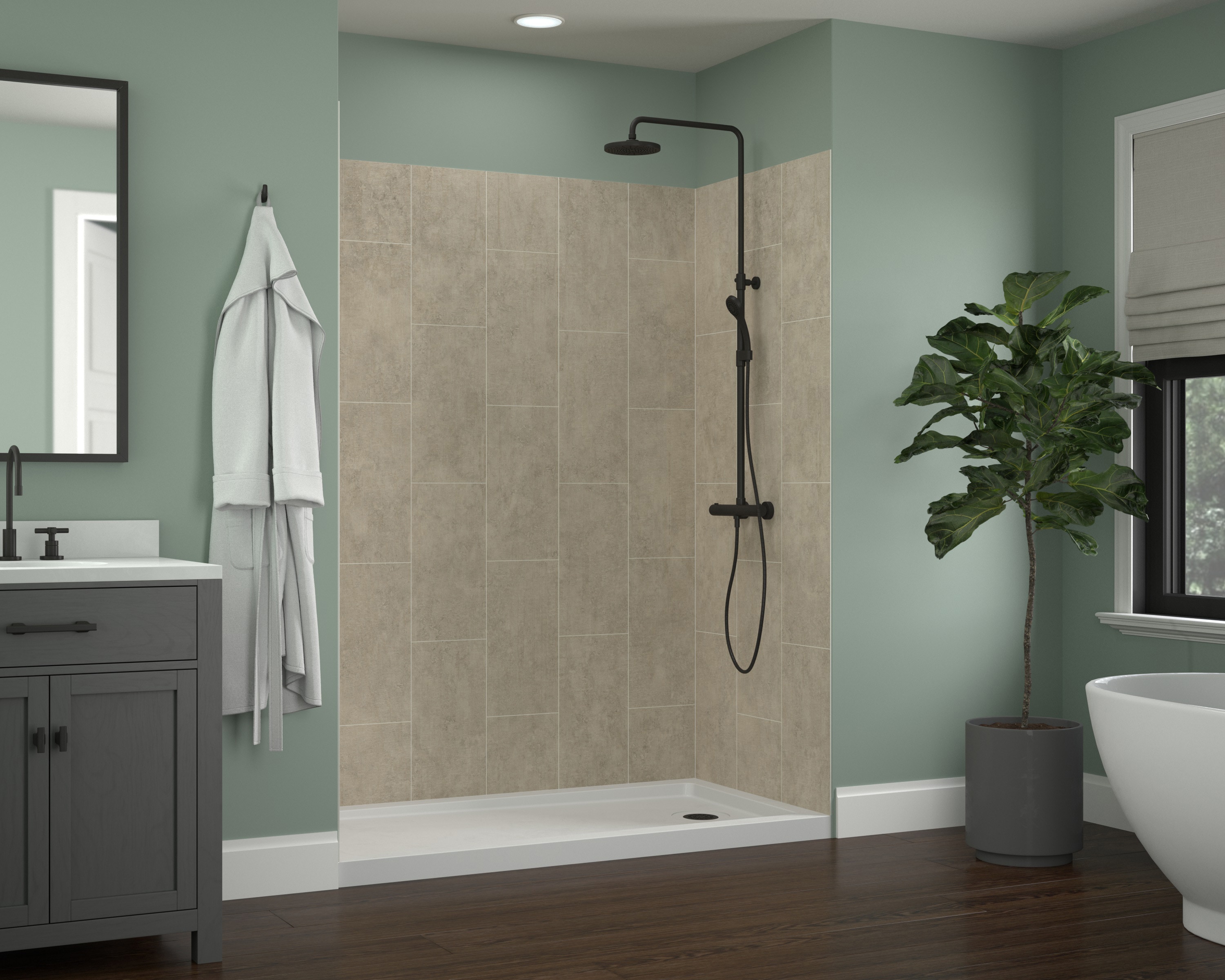 Kit de panel de ducha alcove Craft + Main Jetcoat 152 cm An x 81 cm P x 198 cm A en Shale 5.0 piezas con pegamento GFS603278-SH