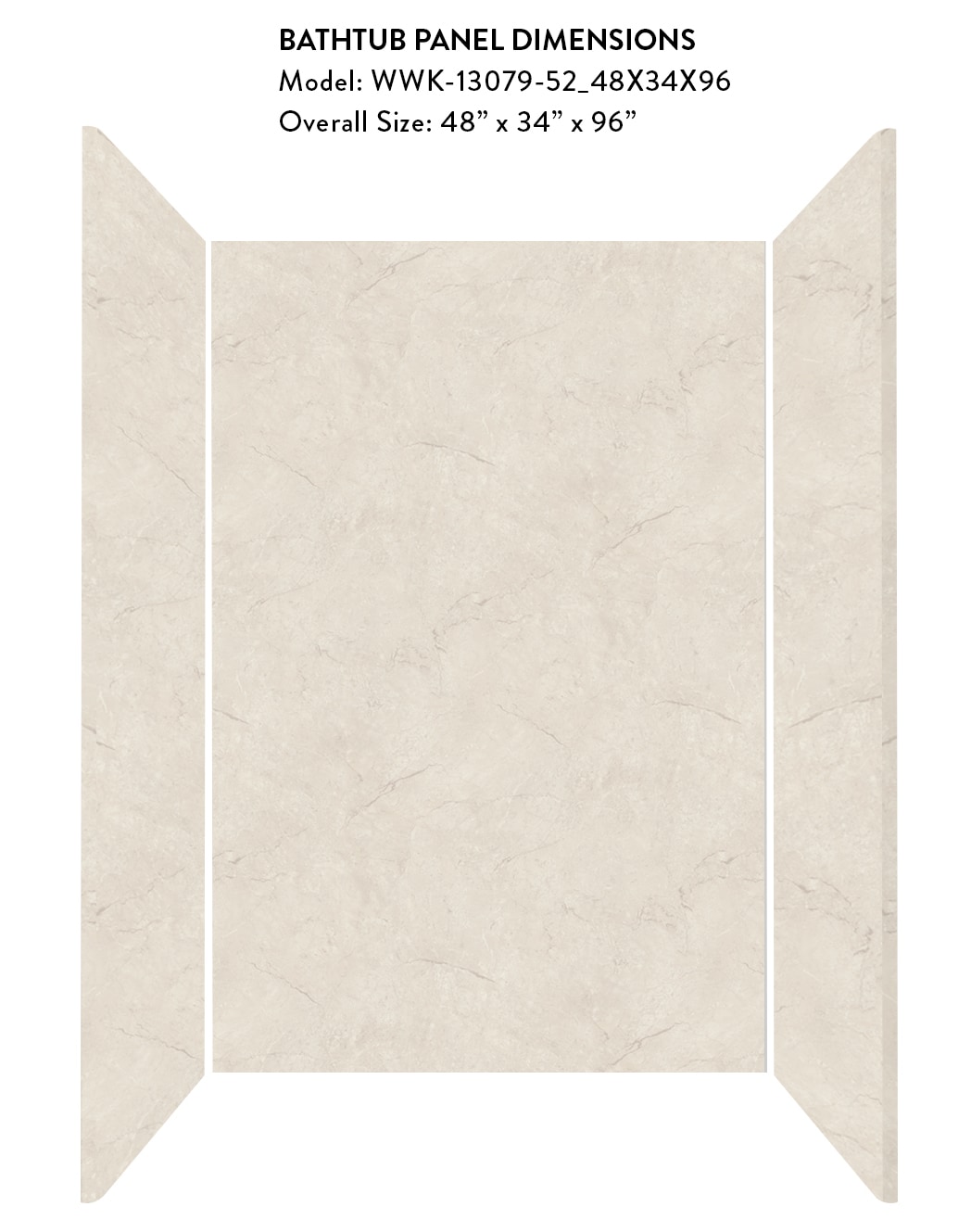 Kit de Panel de Ducha para Alcoba de 3 Piezas con Pegamento Vienna Marble Wetwall Wilsonart de 48 pulgadas de ancho x 34 pulgadas de profundidad x 96 pulgadas de altura WWK130795248X34X96