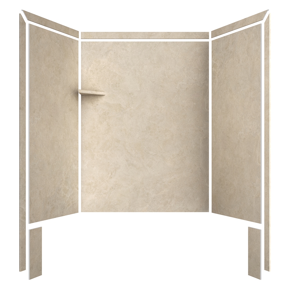 Recubrimiento de Pared para Ducha tipo Alcoba FlexStone Royale de Travertino Crema de 3.0 Piezas de 60 pulgadas de Ancho x 36 pulgadas de Profundidad x 80 pulgadas de Altura.
