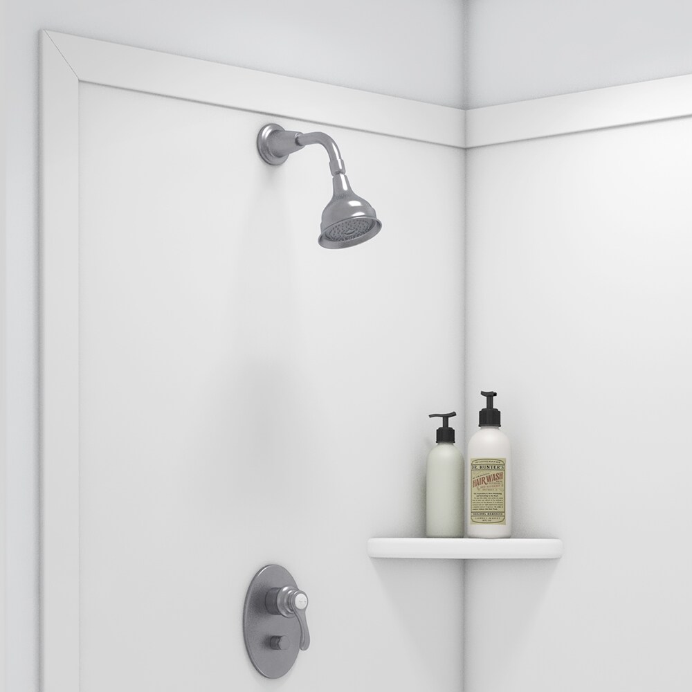 Panel de pared de esquina para regadera FlexStone Splendor de 40 pulgadas de ancho x 40 pulgadas de profundidad x 80 pulgadas de alto en blanco de 2 piezas