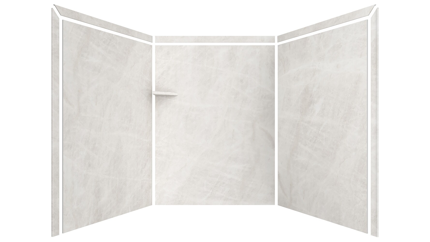 Muro de ducha empotrado de tres piezas en Duna FlexStone de 60 pulgadas de ancho x 60 pulgadas de profundidad x 80 pulgadas de altura
