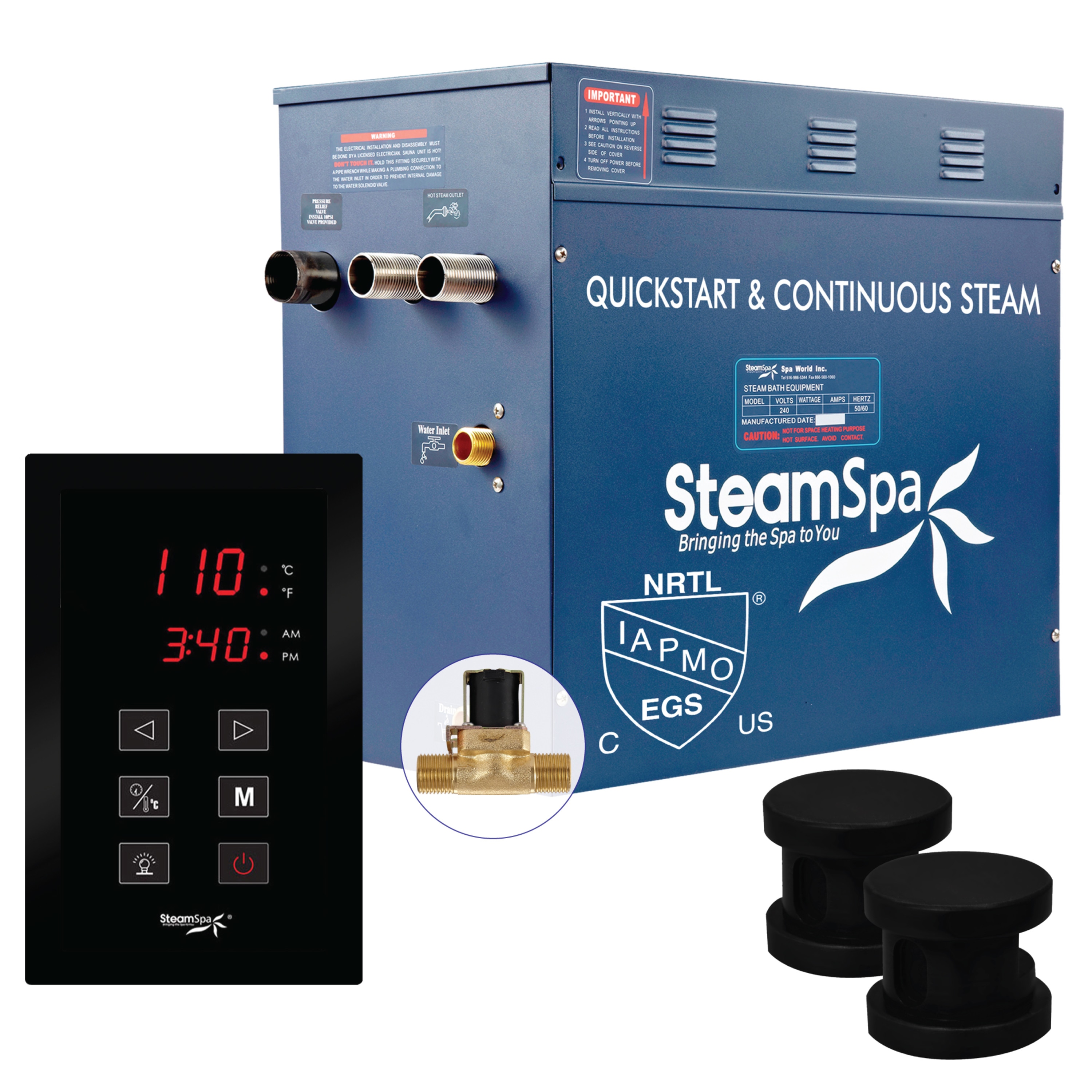 Generador de vapor SteamSpa Oasis de 12000 vatios en color negro mate OAT1200MK-A
