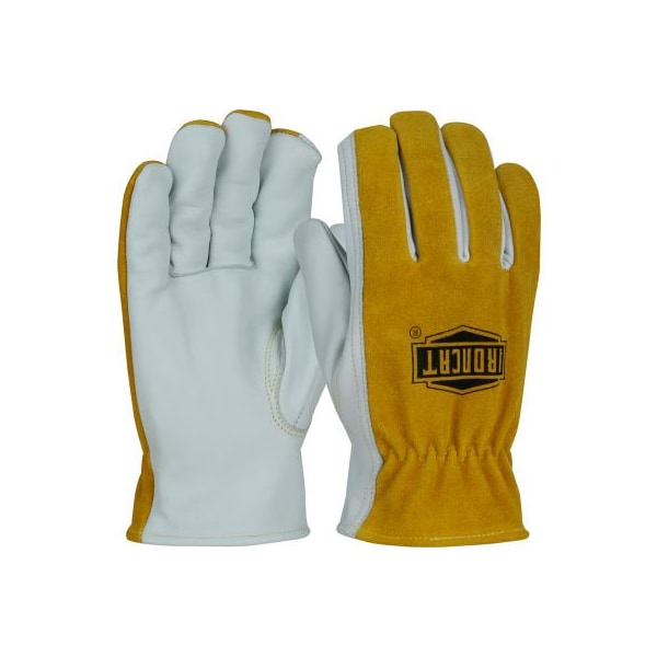 Guante de mano de cuero de primera calidad Top Grain de Pip Ironcat, dorso de cuero dividido, pulgar en forma de clave, puño deslizable, color café, tamaño XL - 9444/XL.