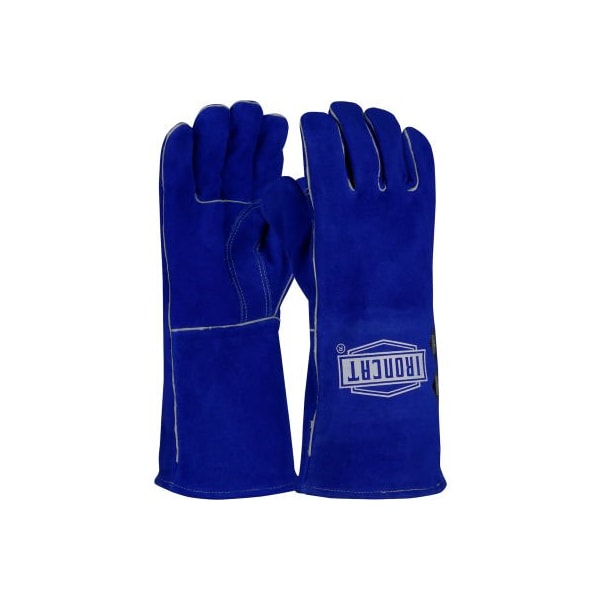 Guante de soldador de cuero dividido de piel de vaca Pip Ironcat, revestimiento de Para-Aramid, puño recto, azul, S - 946/S
