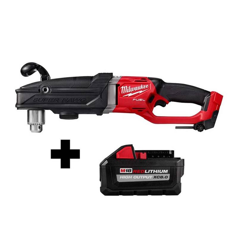 Broca angular derecha Milwaukee M18 FUEL 18-Volt Lithium-Ion Brushless Cordless GEN 2 Super Hawg de 1/2 pulgadas con batería de 8.0 Ah - 2809-20-48-11-1880.