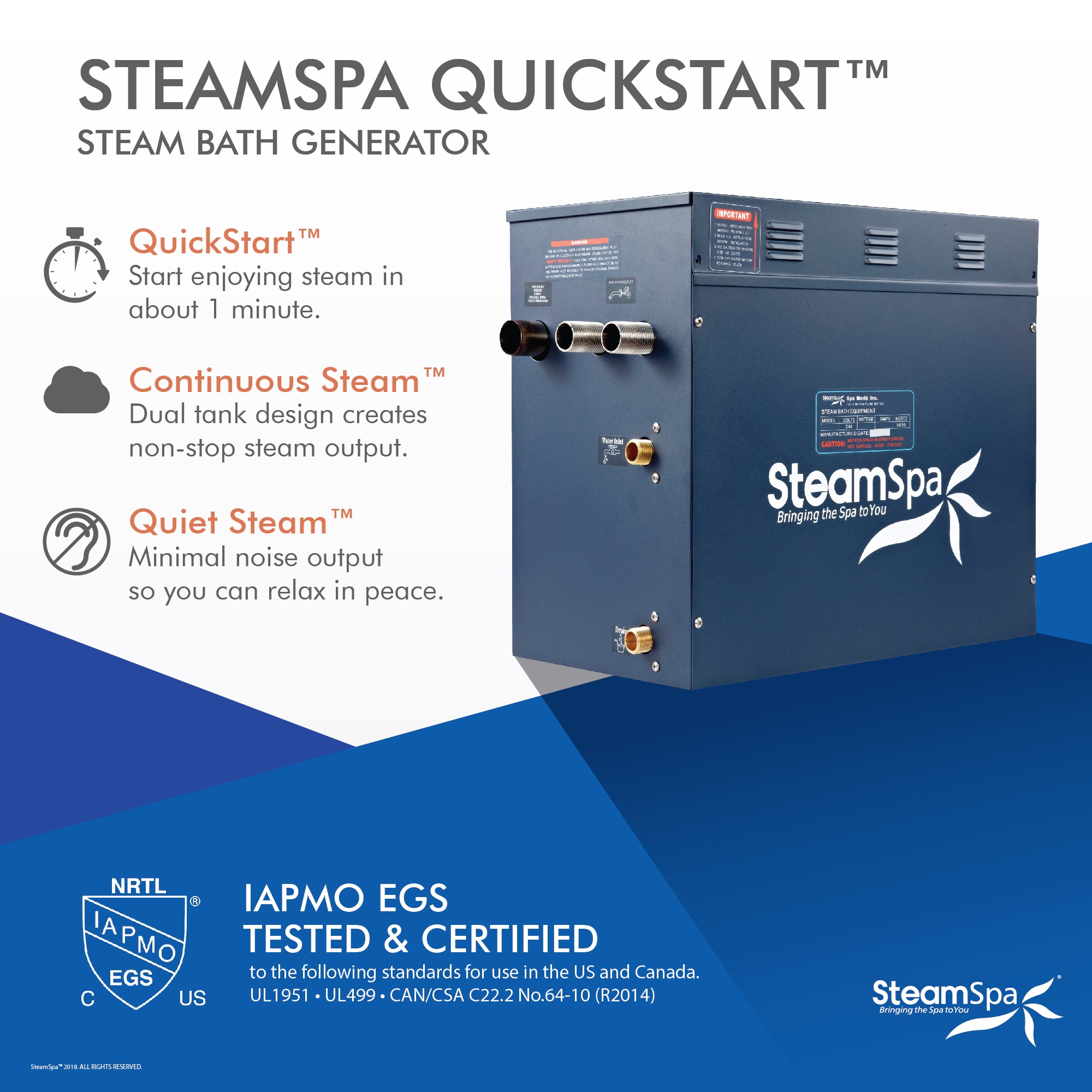 Generador de Vapor Azul de 12000 Watts SteamSpa D-1200