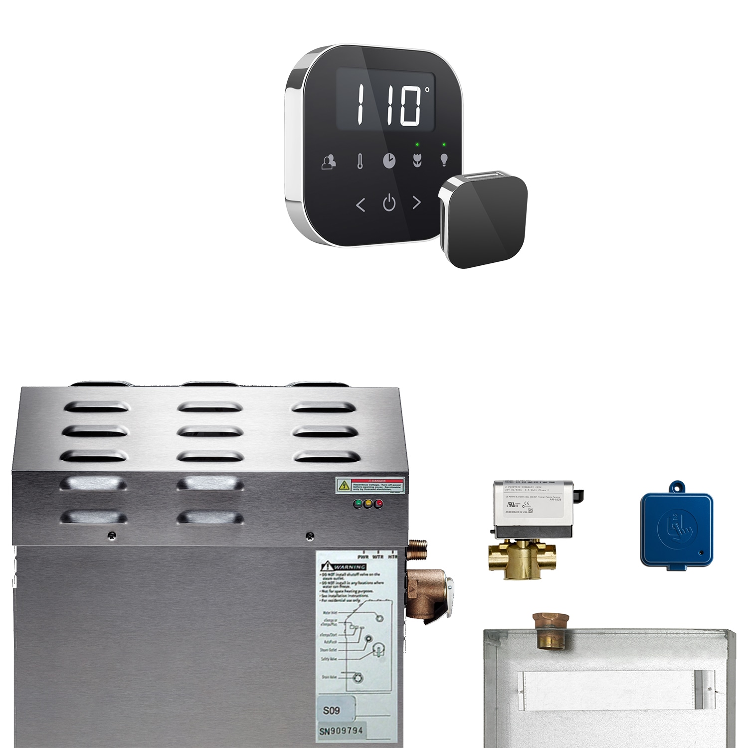 Kit de control de generador de vapor en cromo pulido negro de 9000 watts de vapor Sr. Steam.