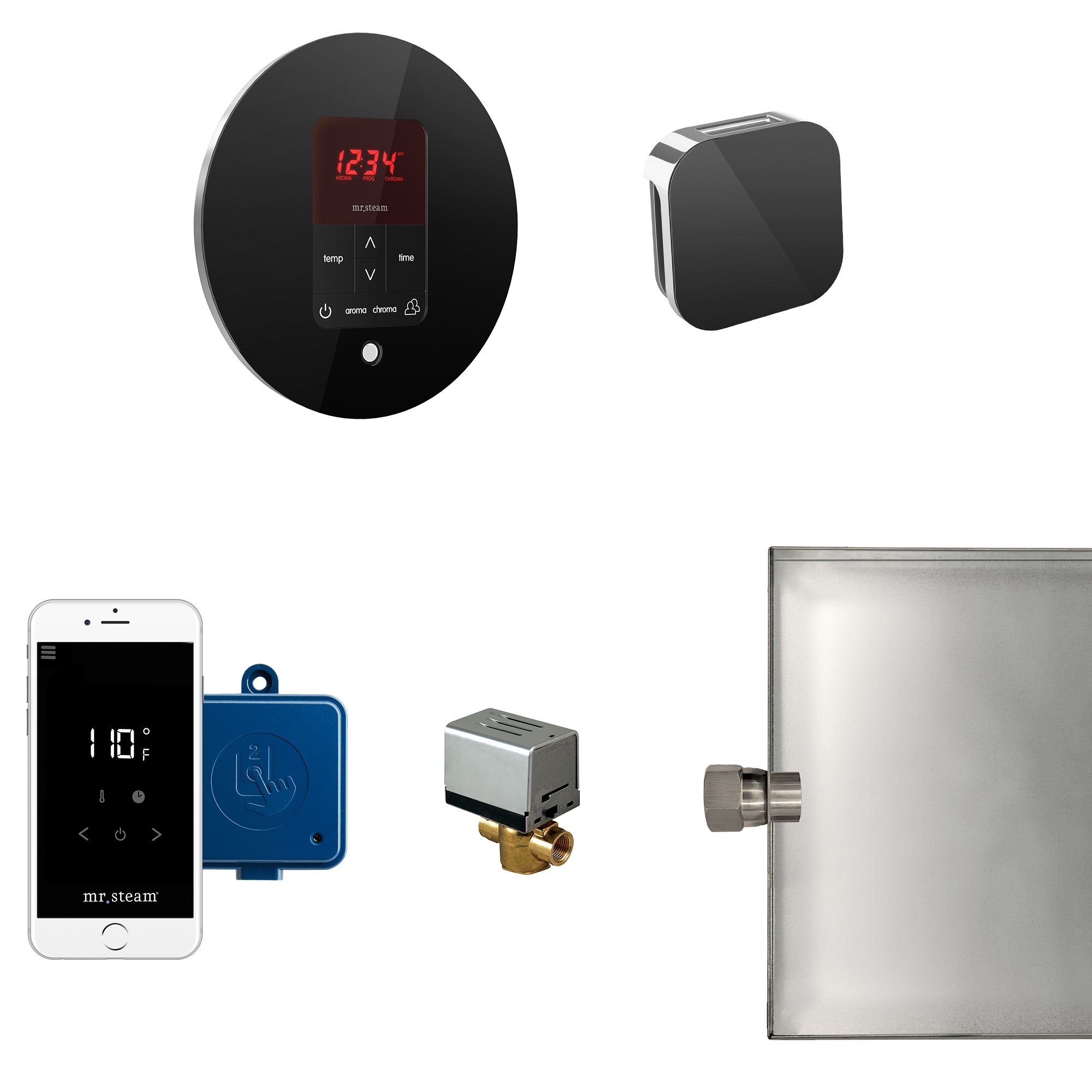 Kit de control de generador de vapor de vidrio negro de 120 vatios de Mr. Steam MSBUTLER1RD-BK