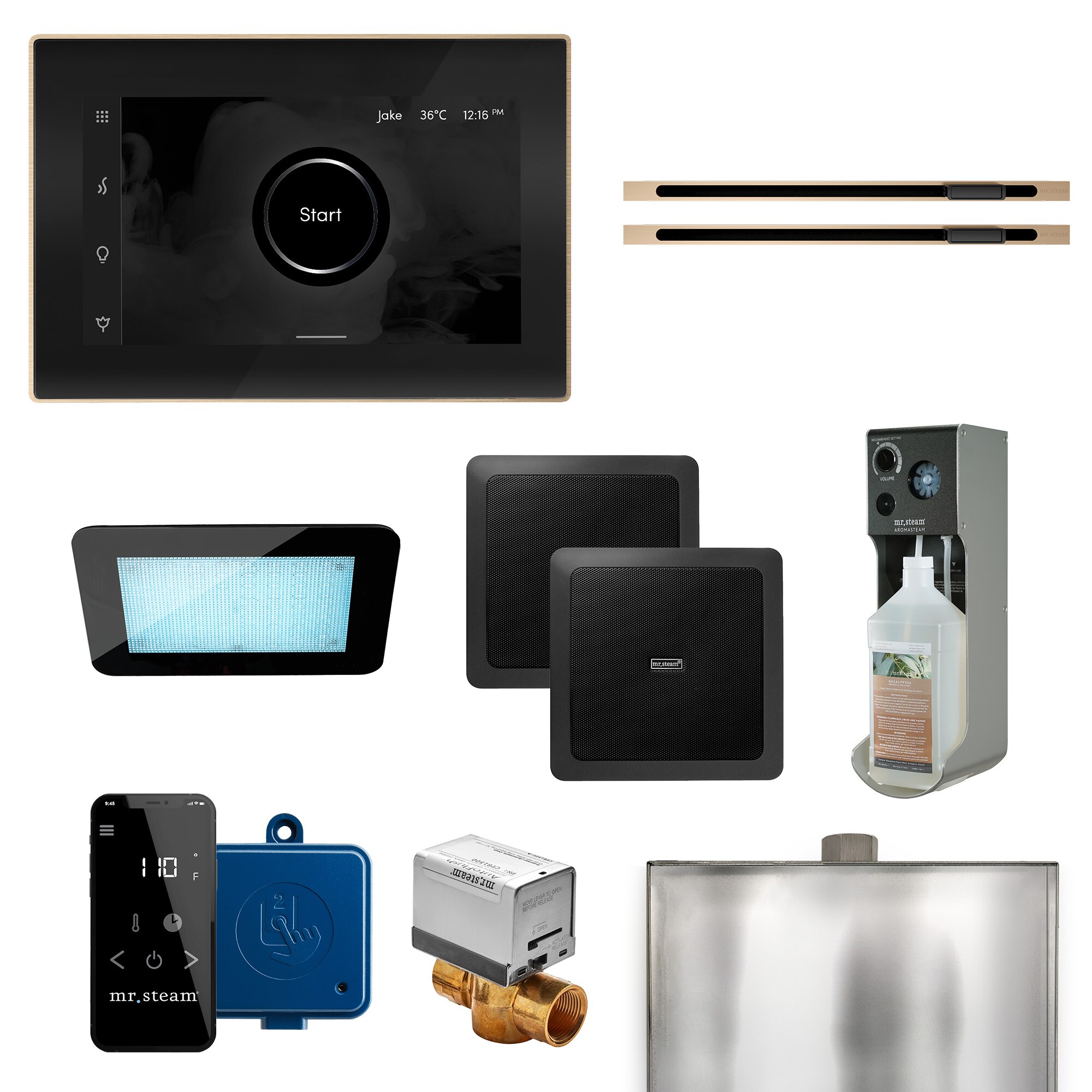 Kit de control de generador de vapor Mr. Steam Xdream Max Linear de 500 vatios en bronce cepillado - XDRM1BKXLBB