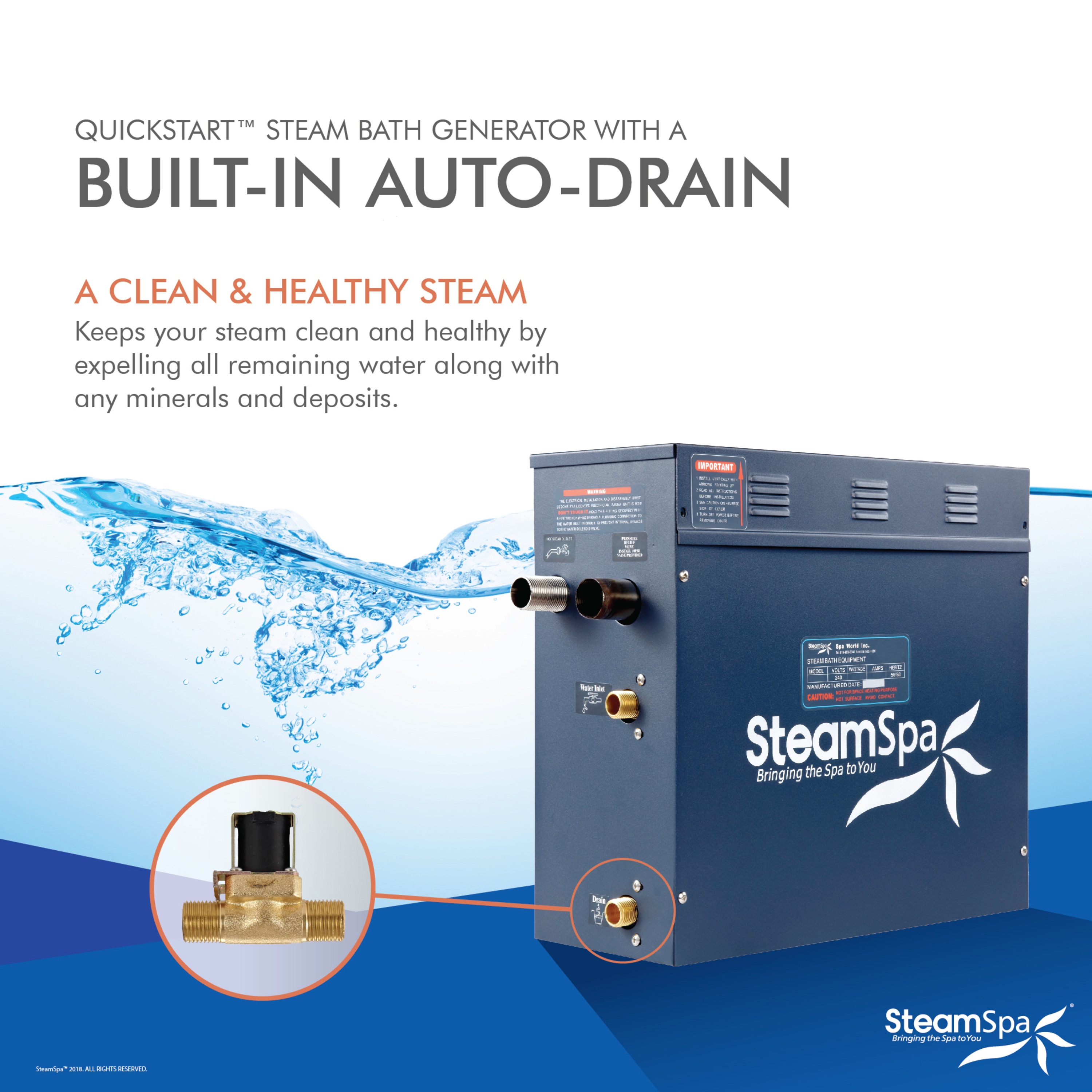Generador de vapor SteamSpa Oasis de 9000 vatios en color dorado OAT900GD-A
