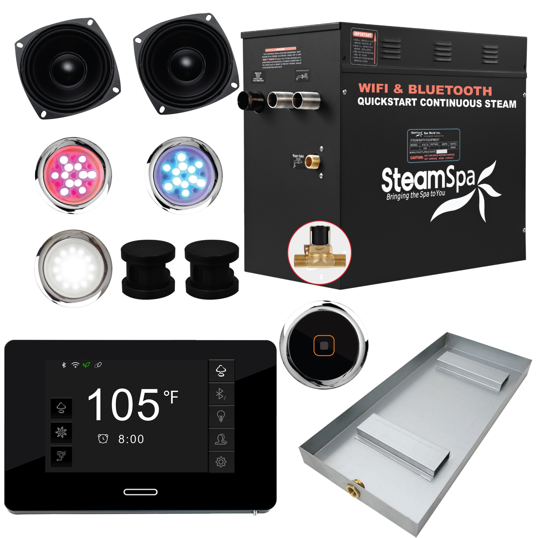 Generador de vapor negro de la serie Black Series de SteamSpa de 10500 vatios en acabado negro mate BKT1050MK-A.