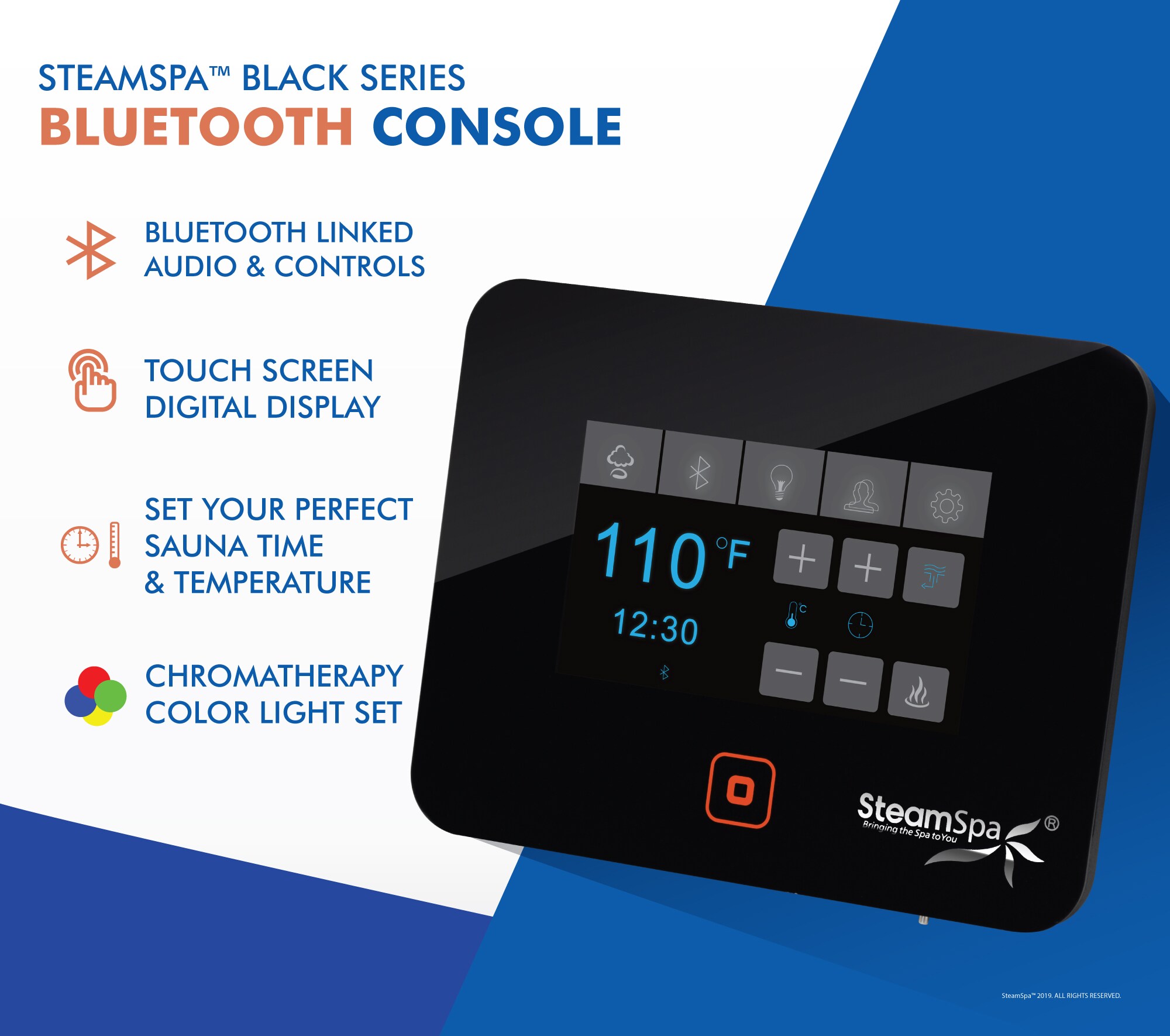 Generador de vapor negro de la serie Black Series de SteamSpa de 10500 vatios en acabado negro mate BKT1050MK-A.